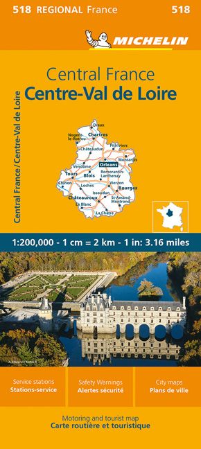 9782067258716 Michelin Regionalkarte Zentralfrankreich, Cover Orange mittig altes Schloss mit Wasser