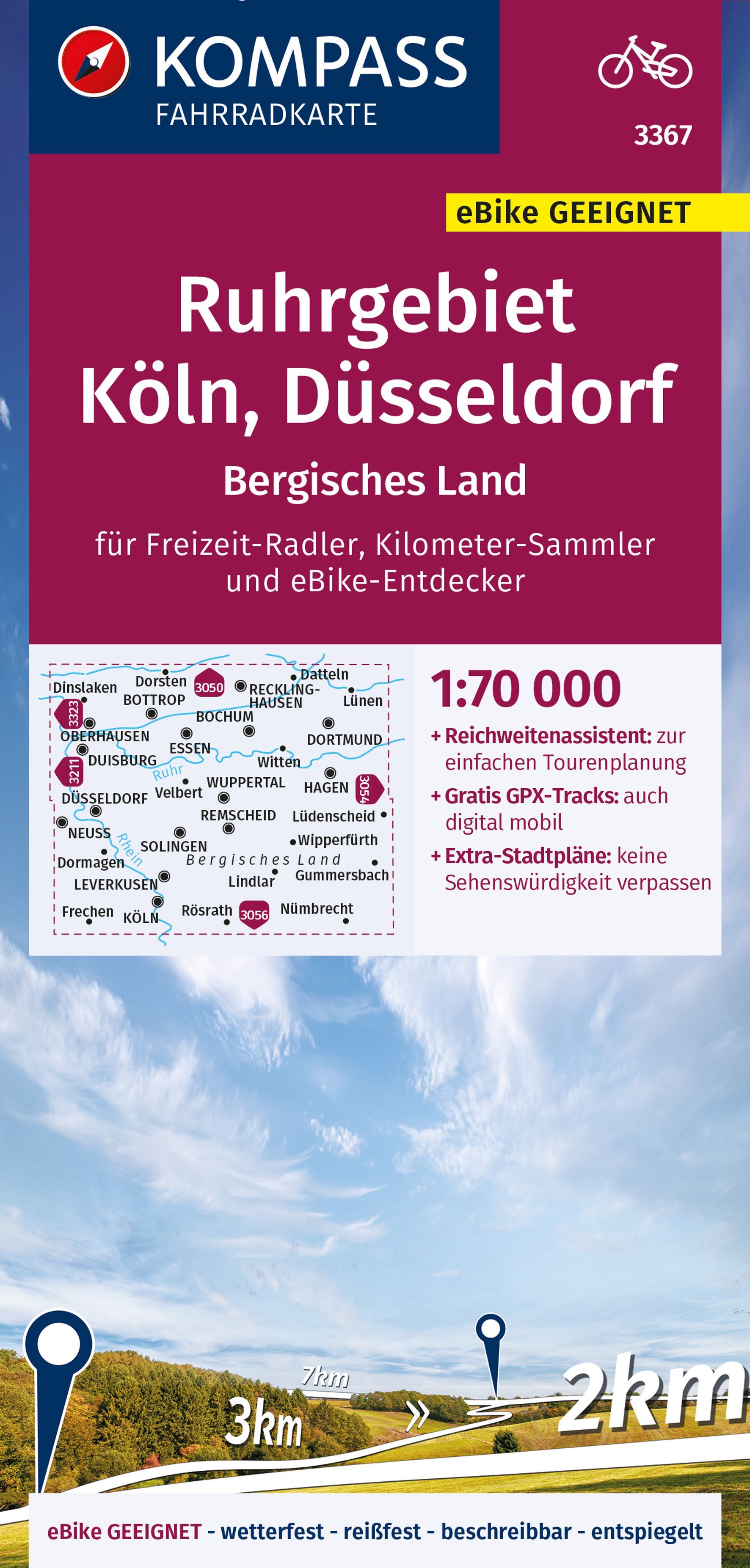 9783991219163 Cover Kompass Fahrradkarte Ruhrgebiet, Köln, Düsseldorf