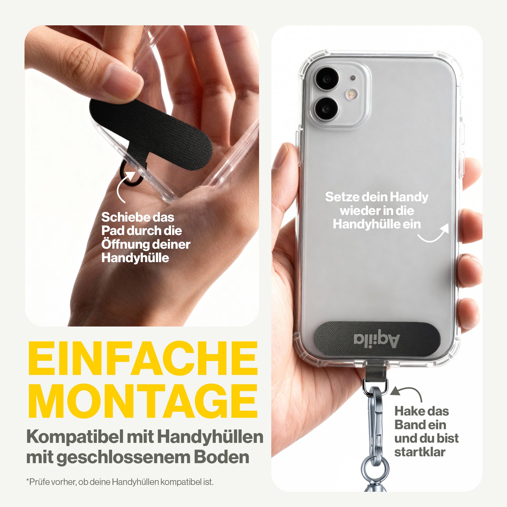 handyhülle, schwarz, kleine pads, clip, bodenloses design