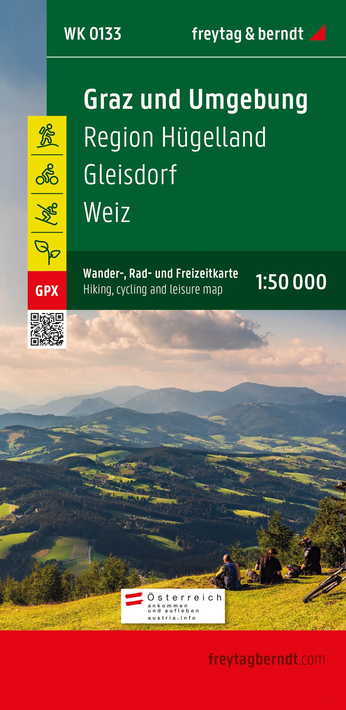 9783707919752 Graz und Umgebung, Wander-, Rad/Freizeitkarte, Cover Berglandschaft mit grünen Wiesen