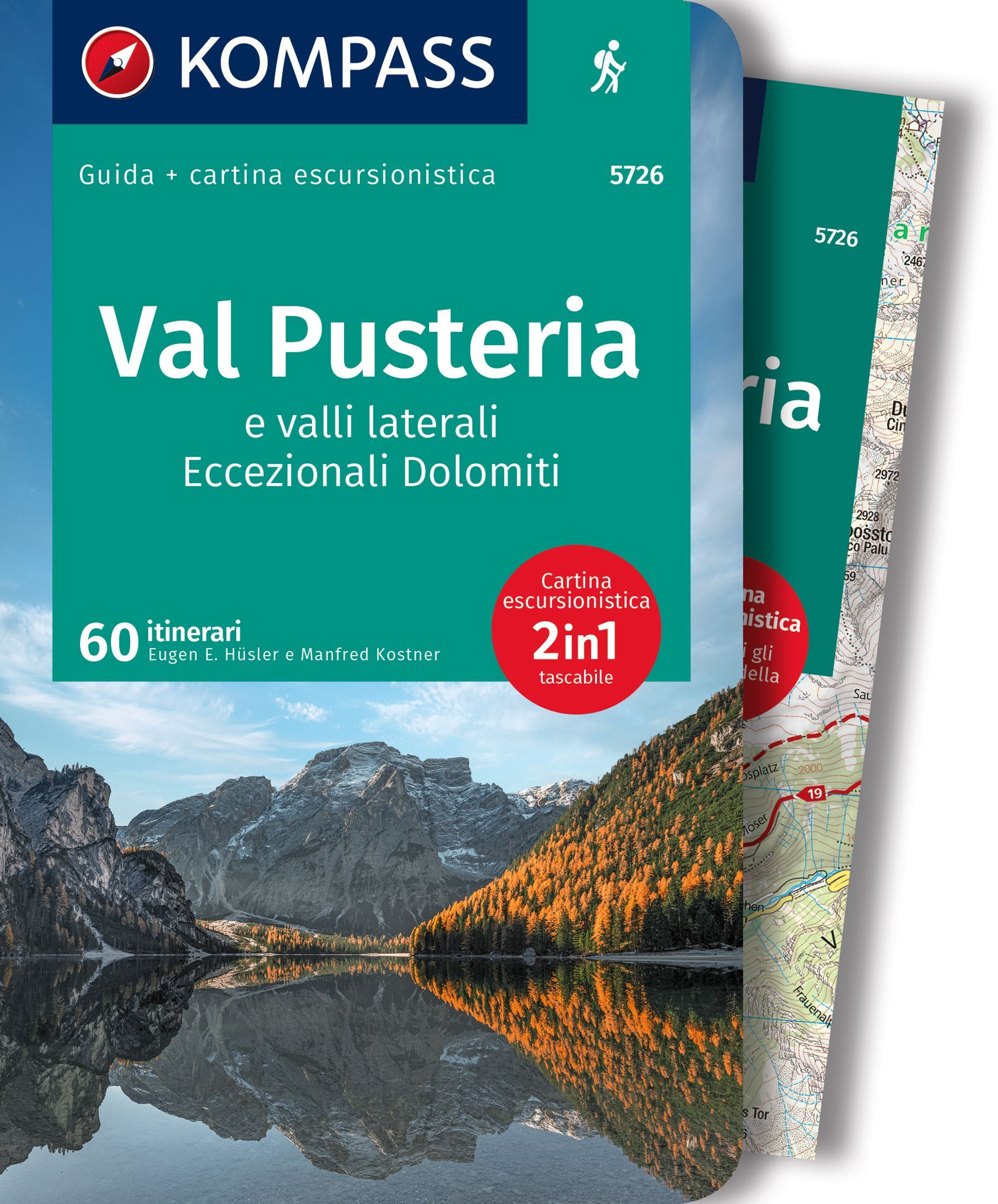 9783991216575 KOMPASS Wanderführer Val Pusteria. Cover See vor Bergpanorama
