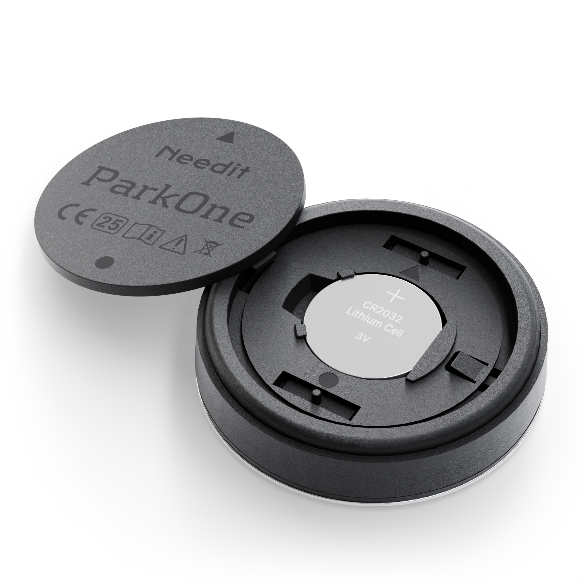 Parkuhr schwarz rundRückseite BAtteriefach