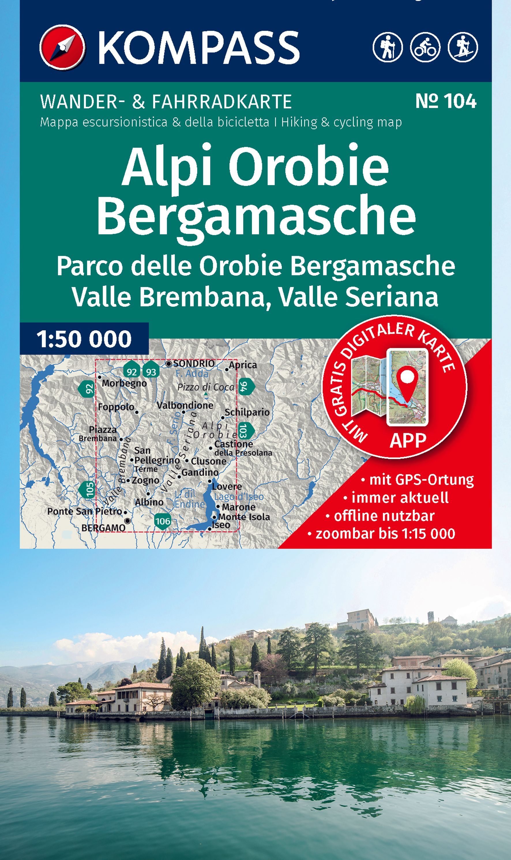 Kartenführer, Wanderkarte, Alpen, Bergamasche, Seeufer