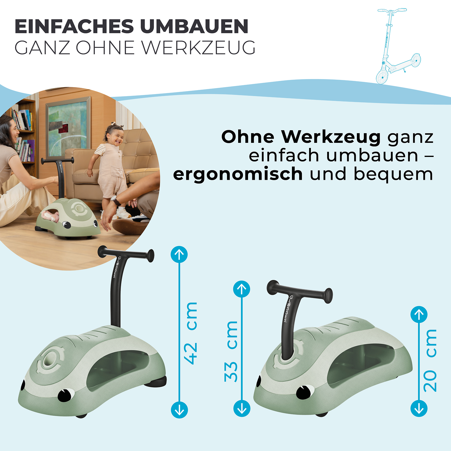 Kinder-Treter, Räderspielzeug, Kunststoff, Grüner Kunststoff, Ergonomischer Trete