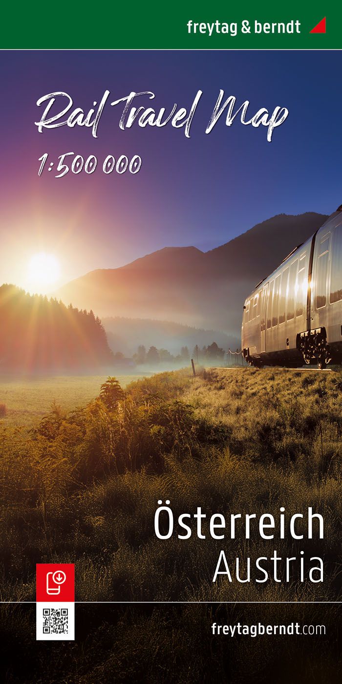 Österreich, Rail Travel Map 1:500.000, f&b Buch, Veröffentlichung, Werbung, Himmel, Zug