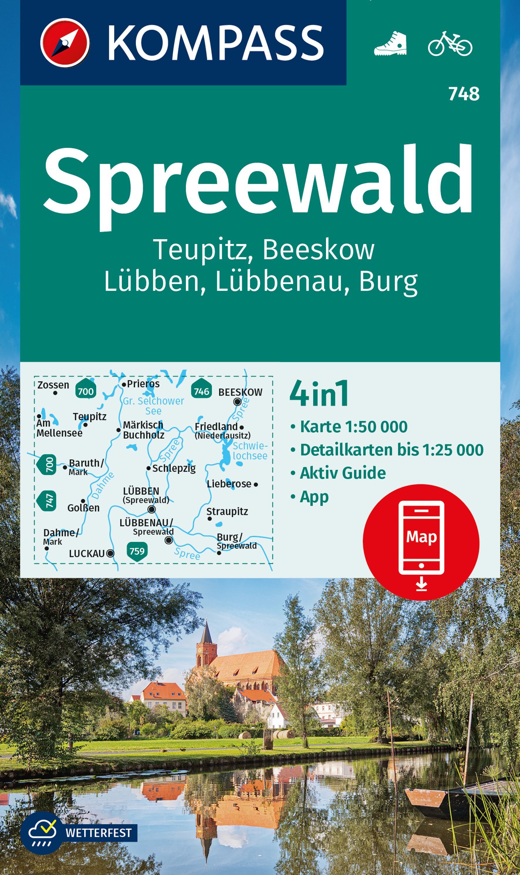 KOMPASS Wanderkarte 748 Spreewald Werbung, Plakat, Draußen, Teich, Wasser,