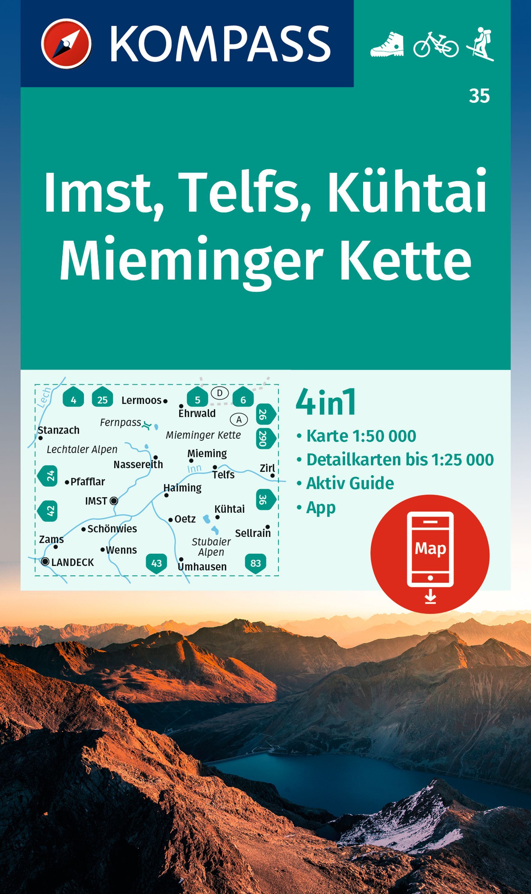 9783991219514 Cover Kompass Wanderführer Imst, Telfs, Kühtai, Mieminger Kette