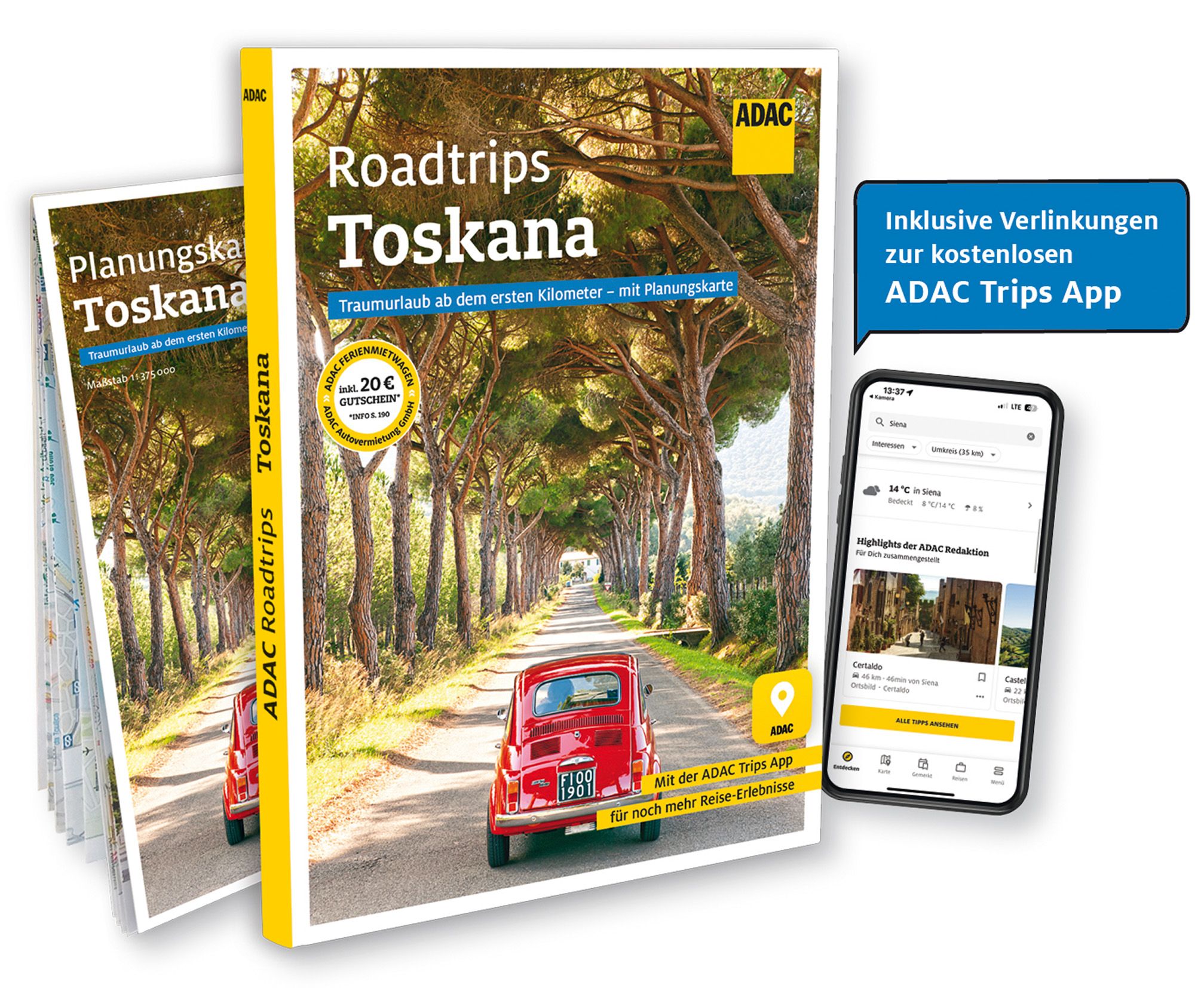 ADAC Roadtrips Toskana Werbung, Plakat, Auto, Fahrzeug, Handy