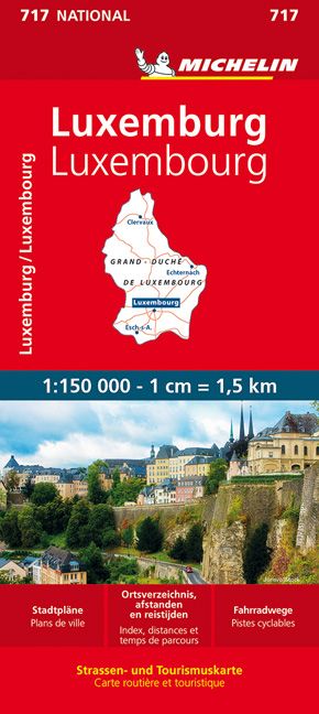 9782067259546 Michelin Nationalkarte Luxemburg, Cover Rot mittig Häuser auf einem Berg mit Bäumen