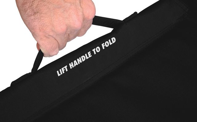 carry bag, lift handle, folding bag, black fabric, handle strap