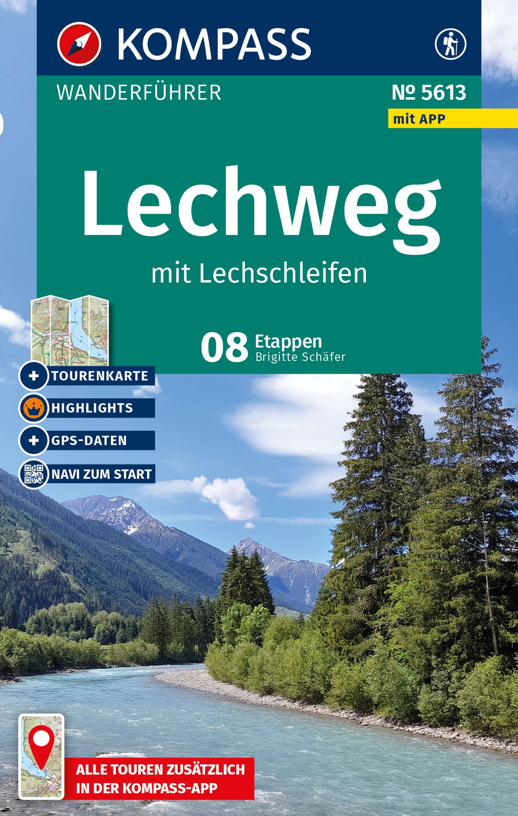 KOMPASS Wanderführer Lechweg mit Lechschleifen Werbung, Plakat, Baum, Bewuchs, Regenwald