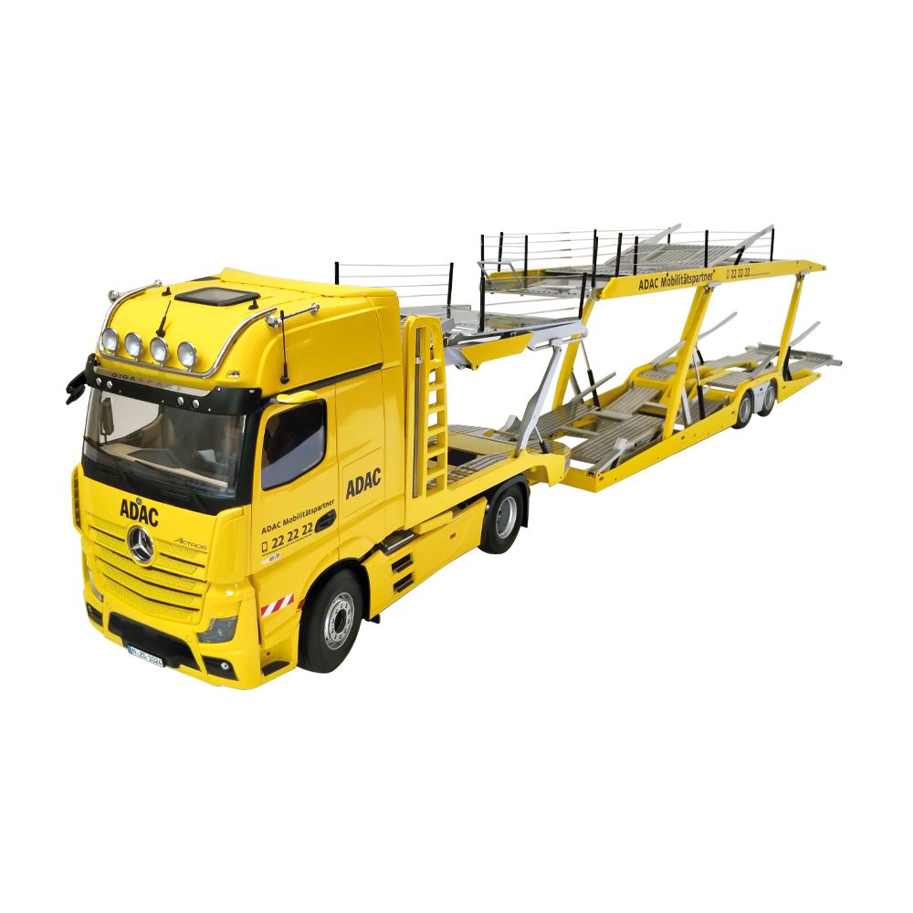 1025_02 ADAC Mercedes Benz Autotransporter, originalgetrau, Mit Beleuchtung