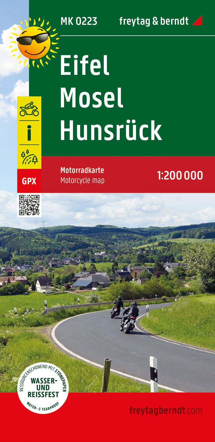Eifel - Mosel - Hunsrück, Motorradkarte, f&b Werbung, Plakat, Gebäude, Motorrad, QR Code