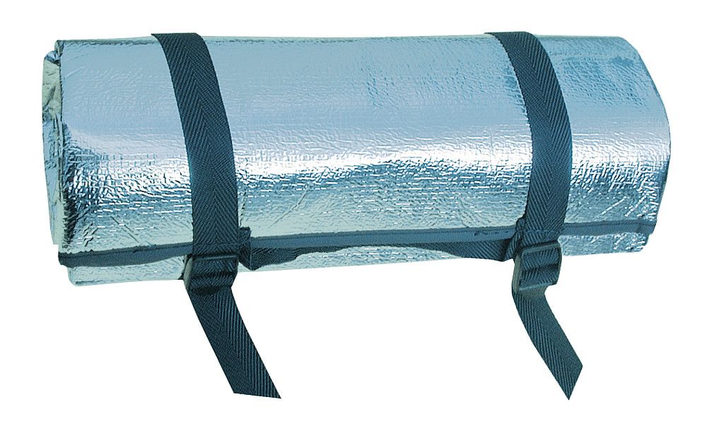 9930083-Isoliermatte_Alu-Standard-01 isomatte , Zusammengerollt, Silber, Schwarze Gurte