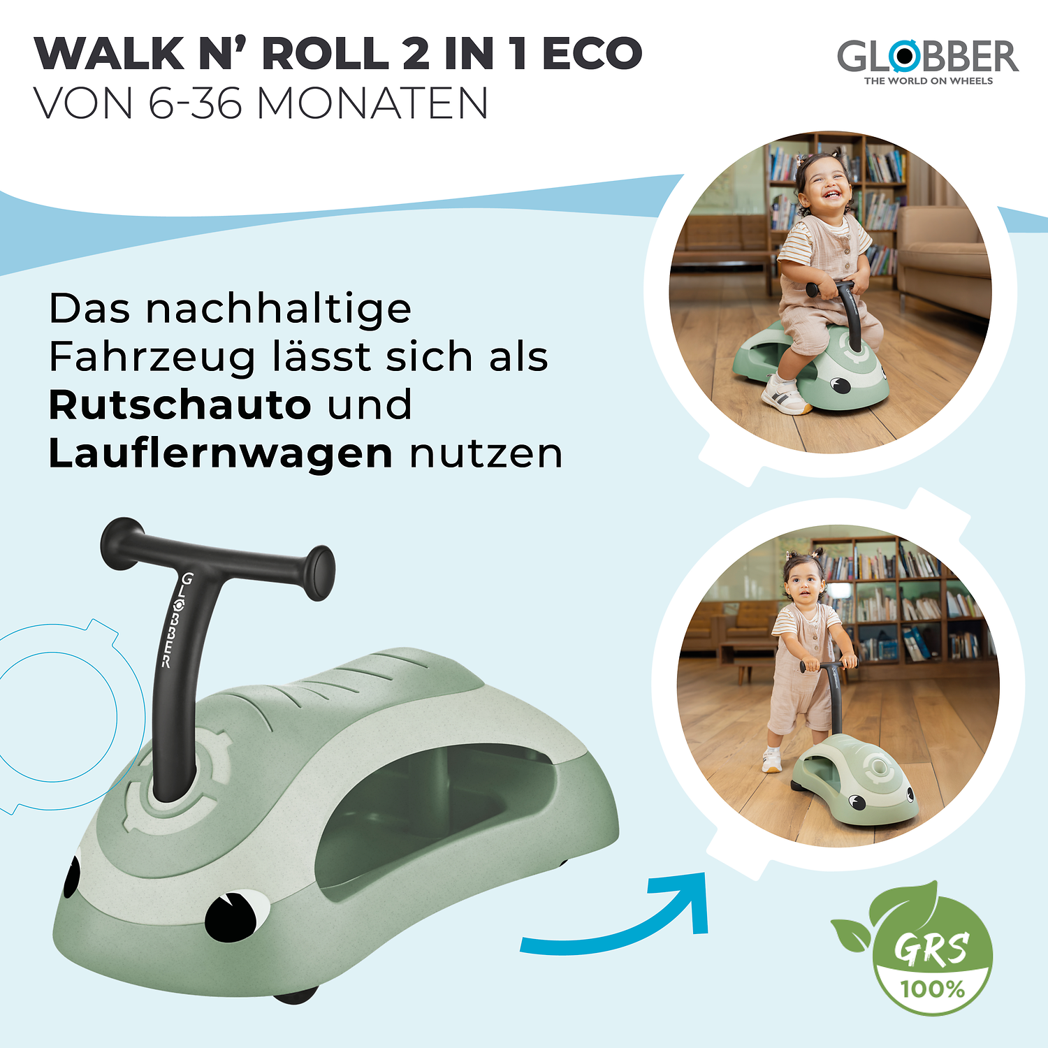 Kinderspielzeug, Rutscher, Laufrad, Eco, Grün