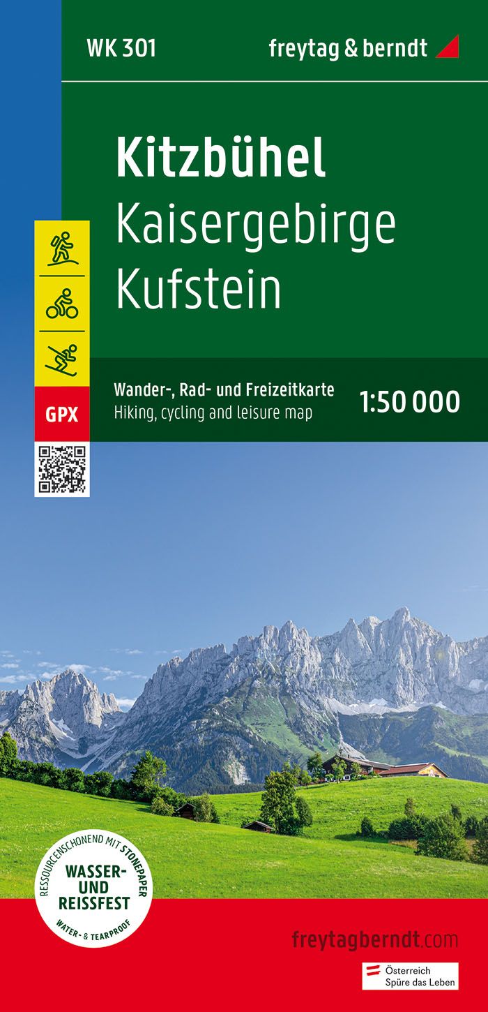 9783707922073 Kitzbühel, Wander-, Rad- und Freizeitkarte, Cover weite Wiesen mit Bergpanorama im Hintergrund