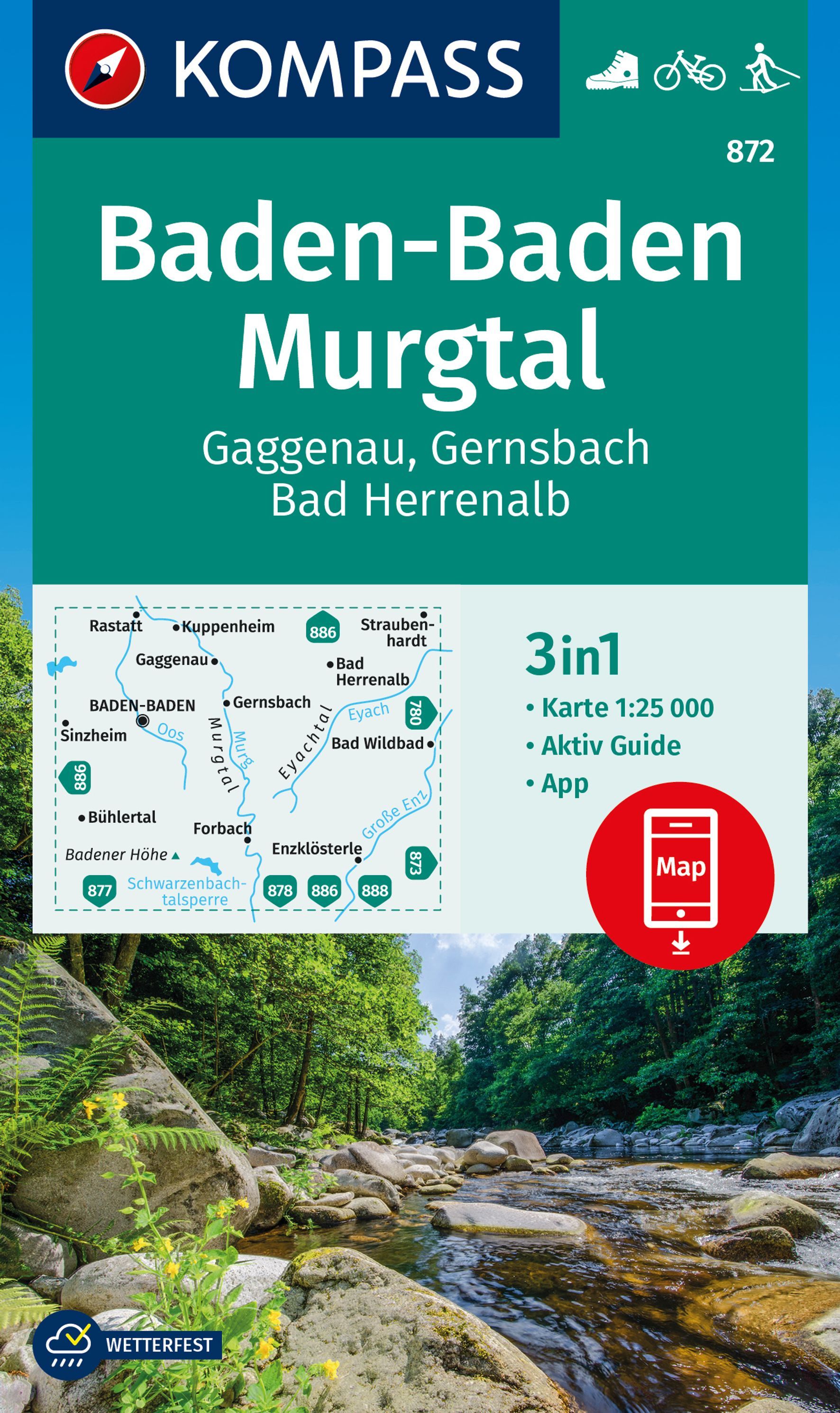 9783991215776 KOMPASS Wanderkarte Baden-Baden, Murgtal, Gaggenau, Cover Steine im Bach