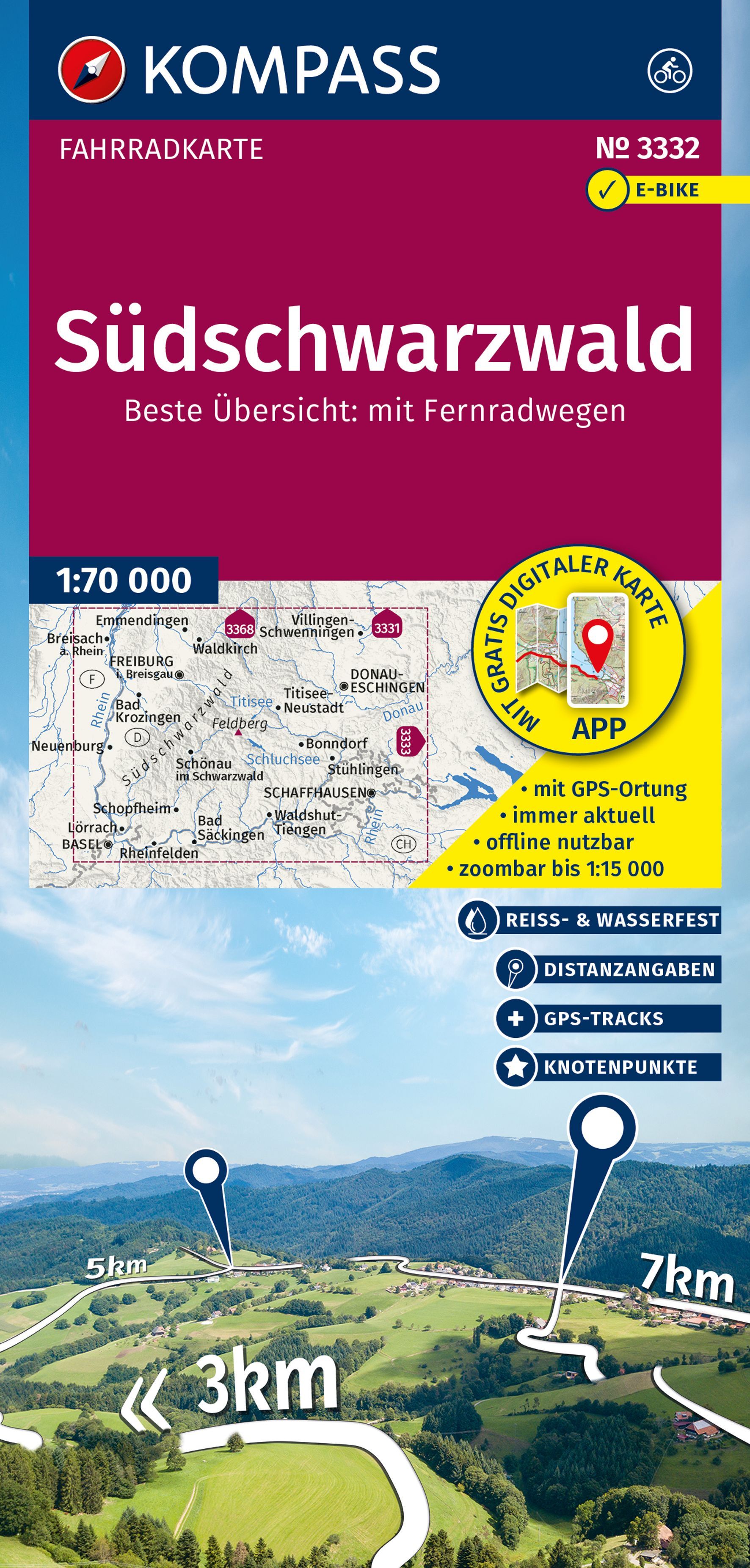 KOMPASS Fahrradkarte 3332 Südschwarzwald Werbung, Plakat