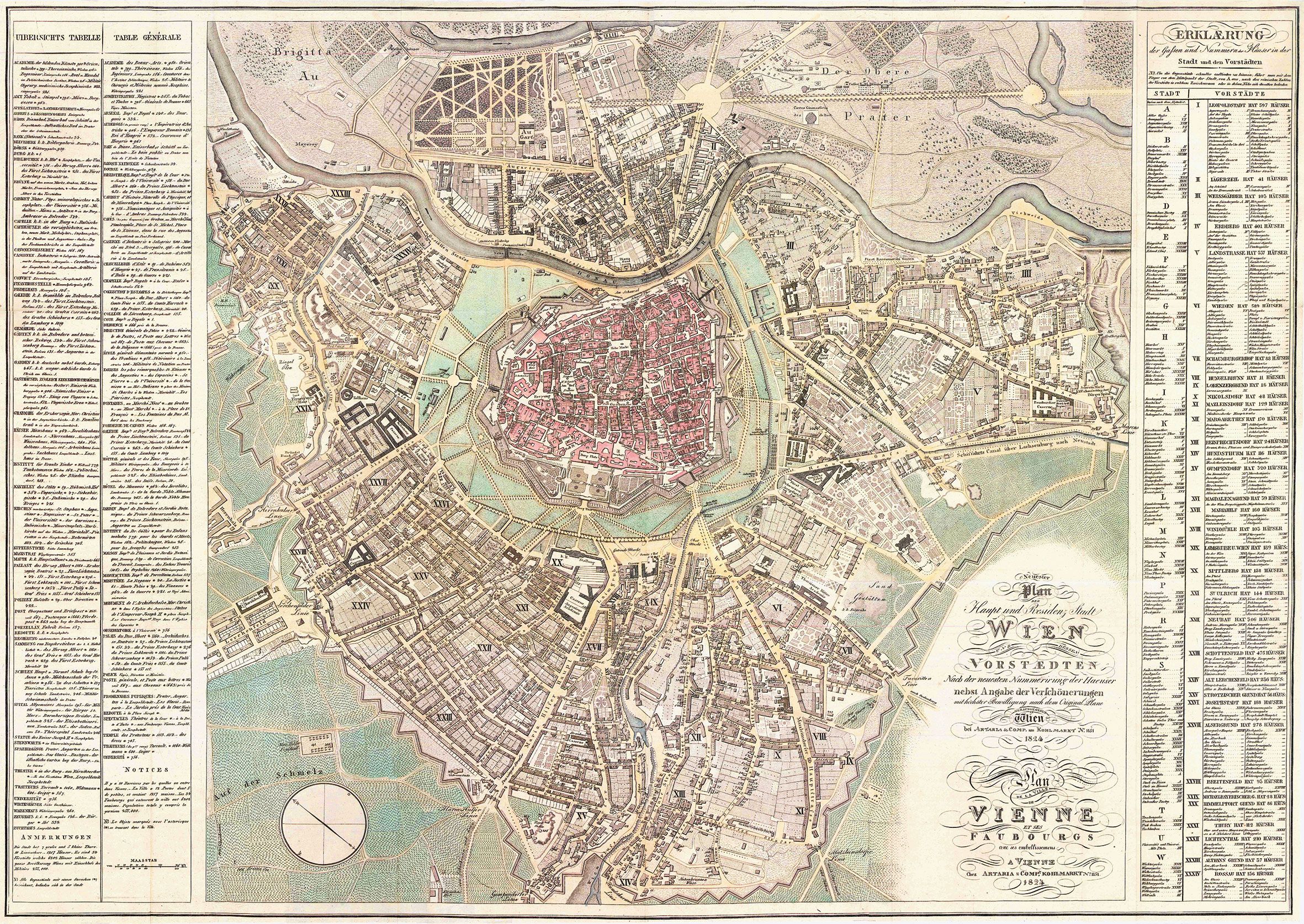 Wien und dessen Vorstädte 1824, freytag & berndt Diagramm, Handlung, Plan, Landkarte,