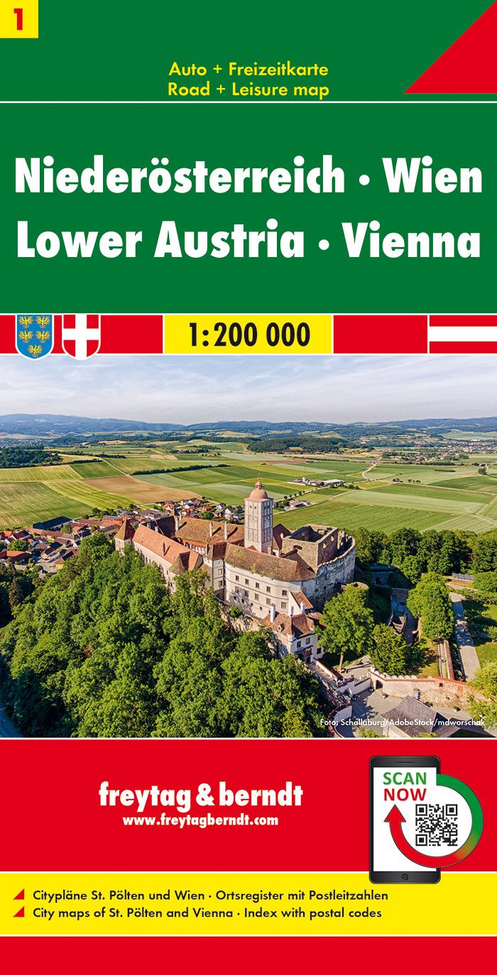 Niederösterreich - Wien, Autokarte 1:200.000, f&b Werbung, Plakat, Draußen, QR Code, Nachbarschaft
