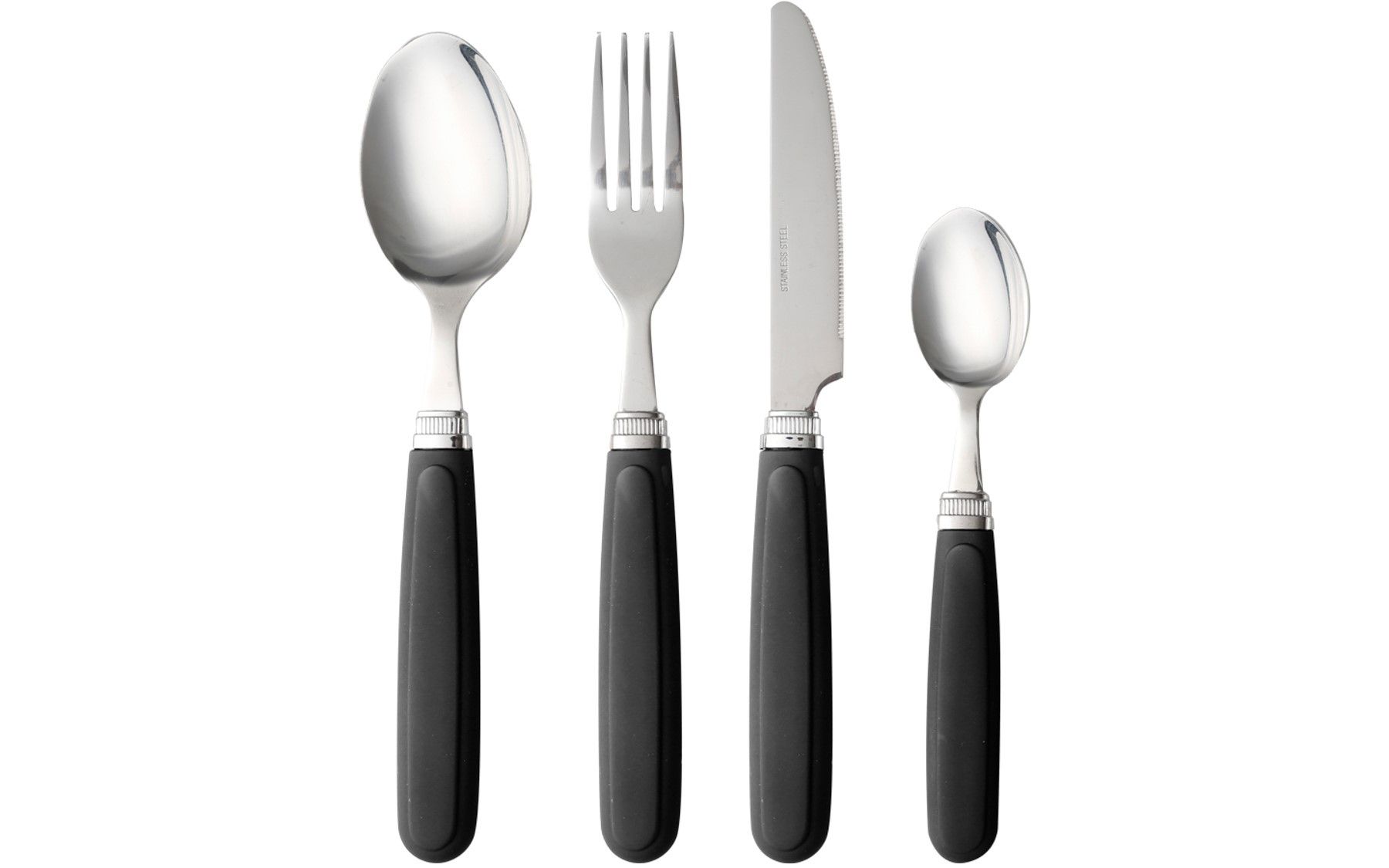 9984739300 Brunner Besteck, Messer, Gabel, Löffel mit Schwarzem Griff