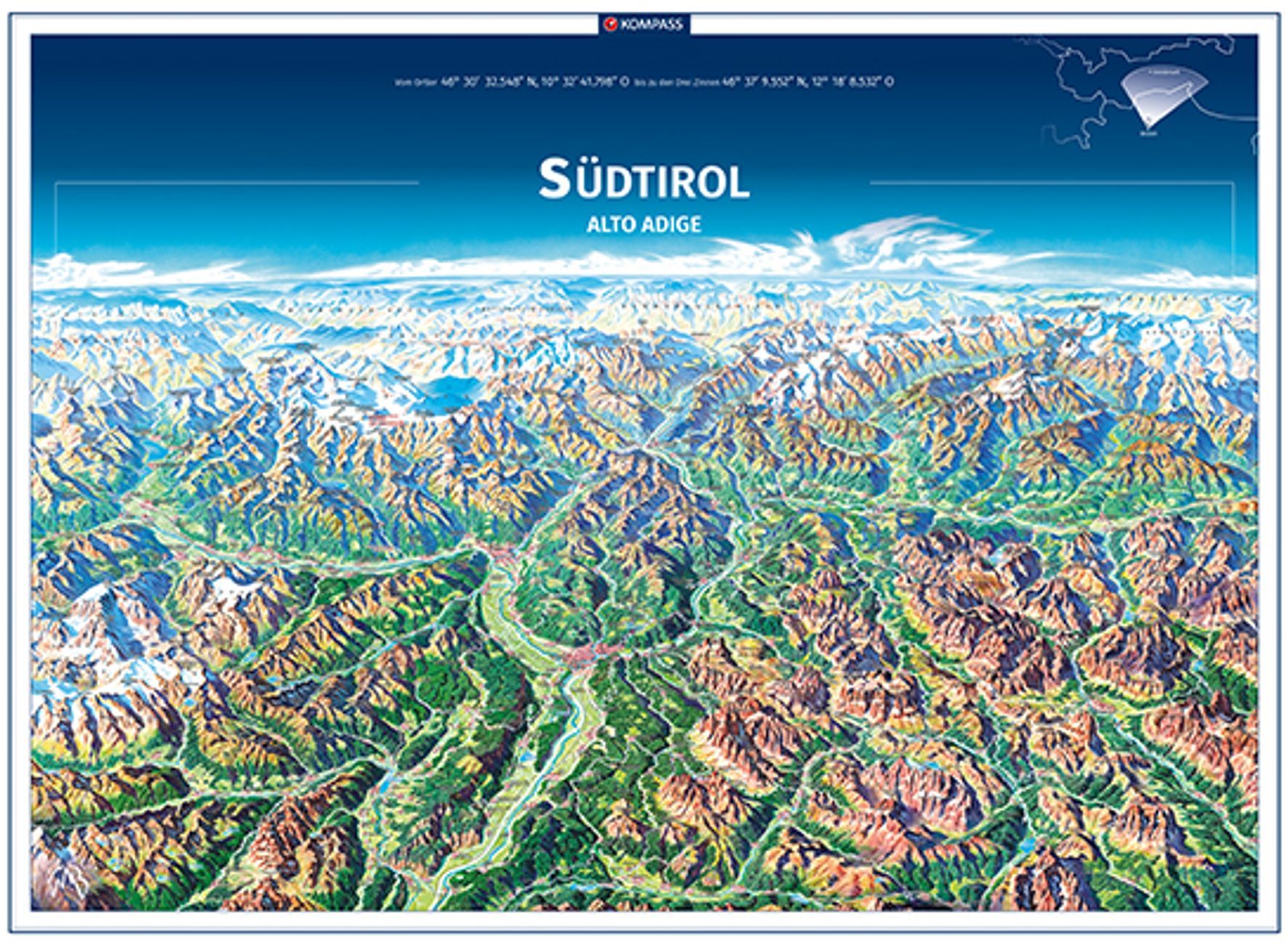 KOMPASS Panorama-Poster Südtirol, Alto Adige Land, Draußen, Szenerie, Meer, Handlung