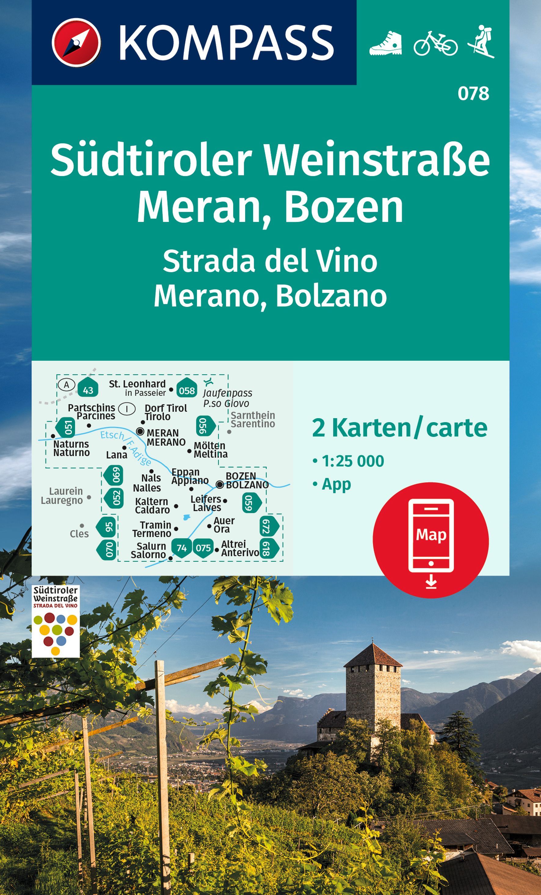 9783991217374 Cover Kompass Wanderkarte Südtiroler WEinstraße, Meran, Bozen