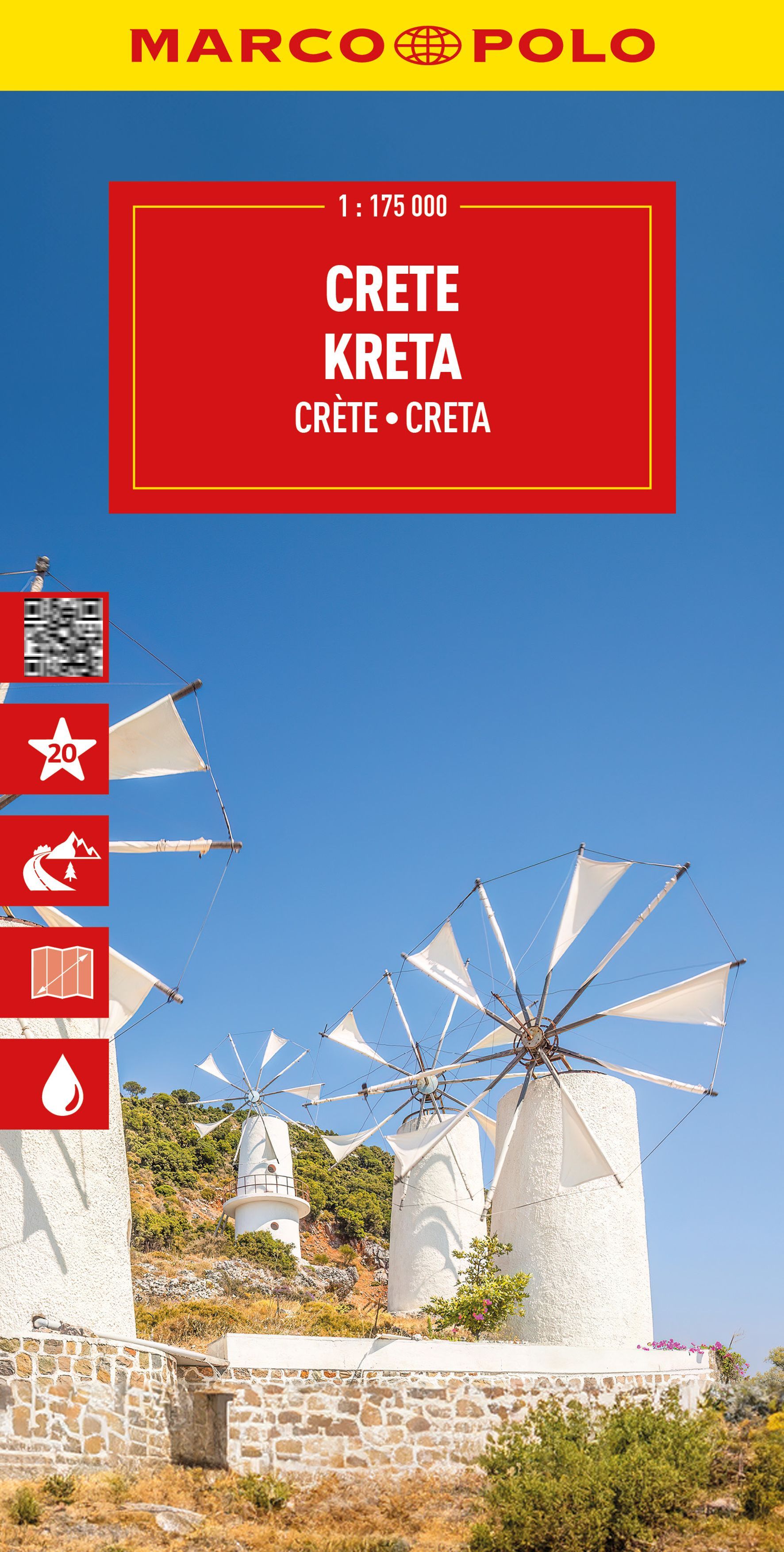 MARCO POLO Reisekarte Kreta 1:175.000 Cover Marco Polo Reisekarte Kreta. Windmühle blauer Himmel