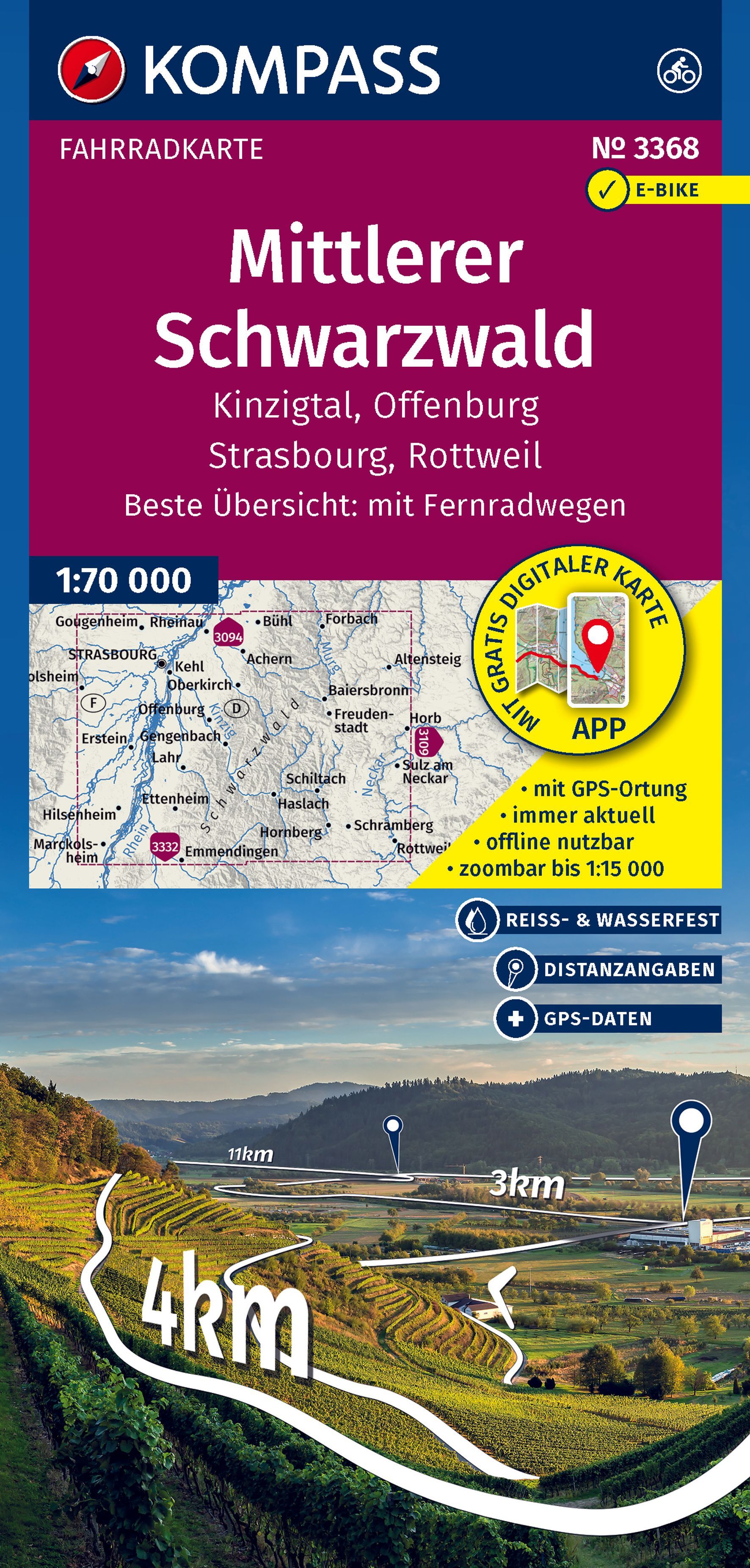 Fahrradkarte, Karten-Layout, Mittelrhein, Berglandschaft, GPS-Daten