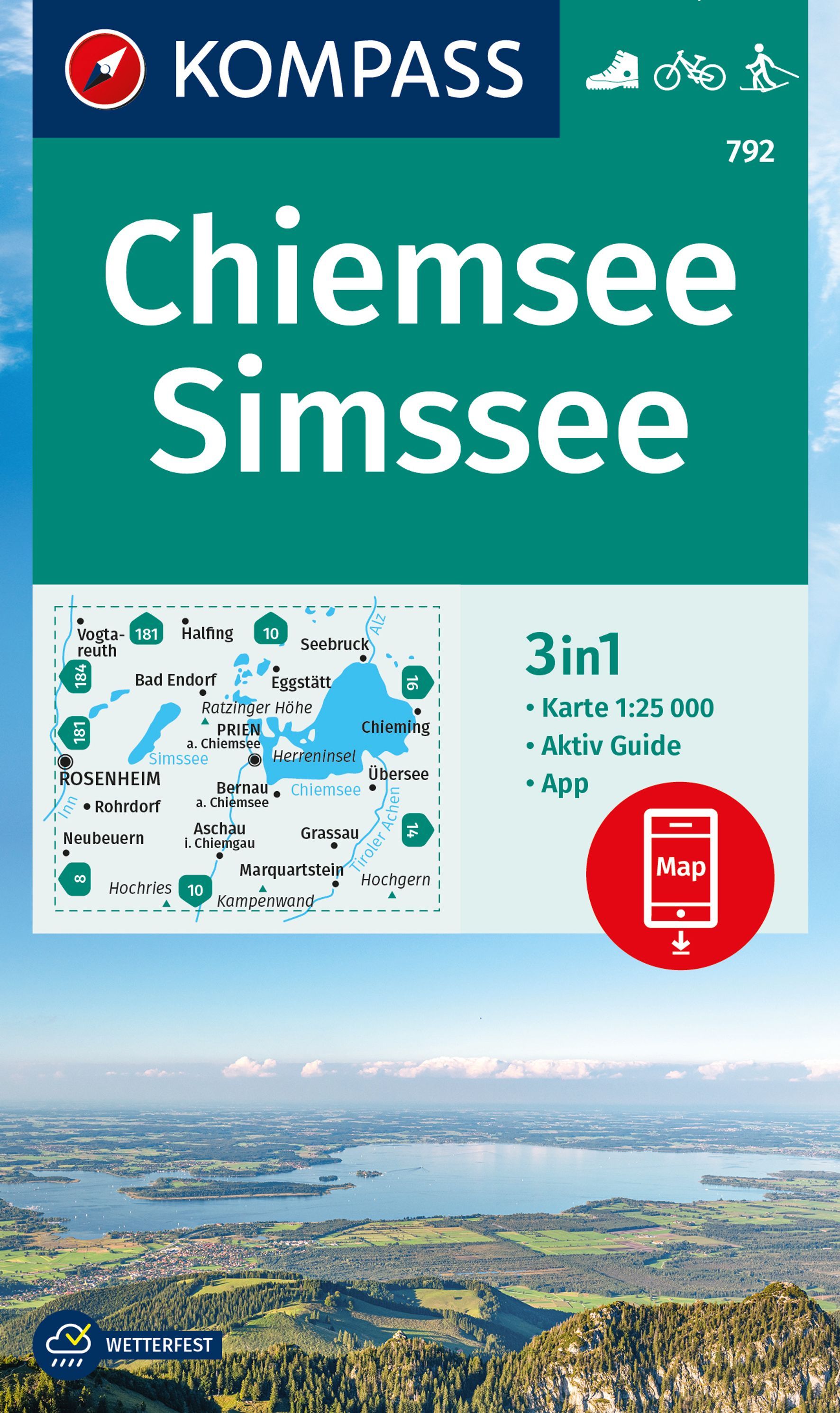 9783991218180 Cover Kompass Wanderkarte Chiemsee, Simsee