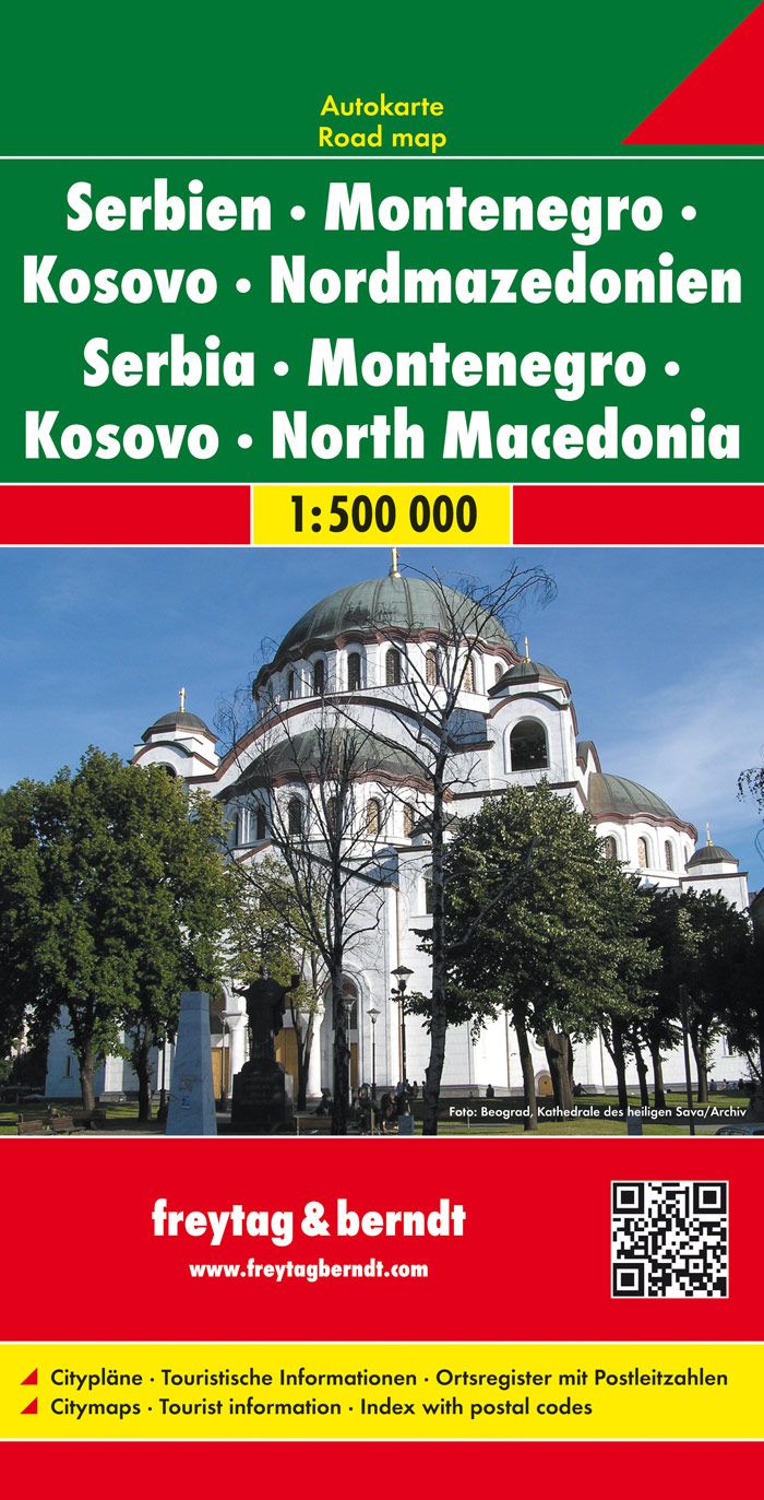 Serbien Montenegro Kosovo Nordmazedonien, f&b Werbung, Plakat, Gebäude, Kuppel, QR Code