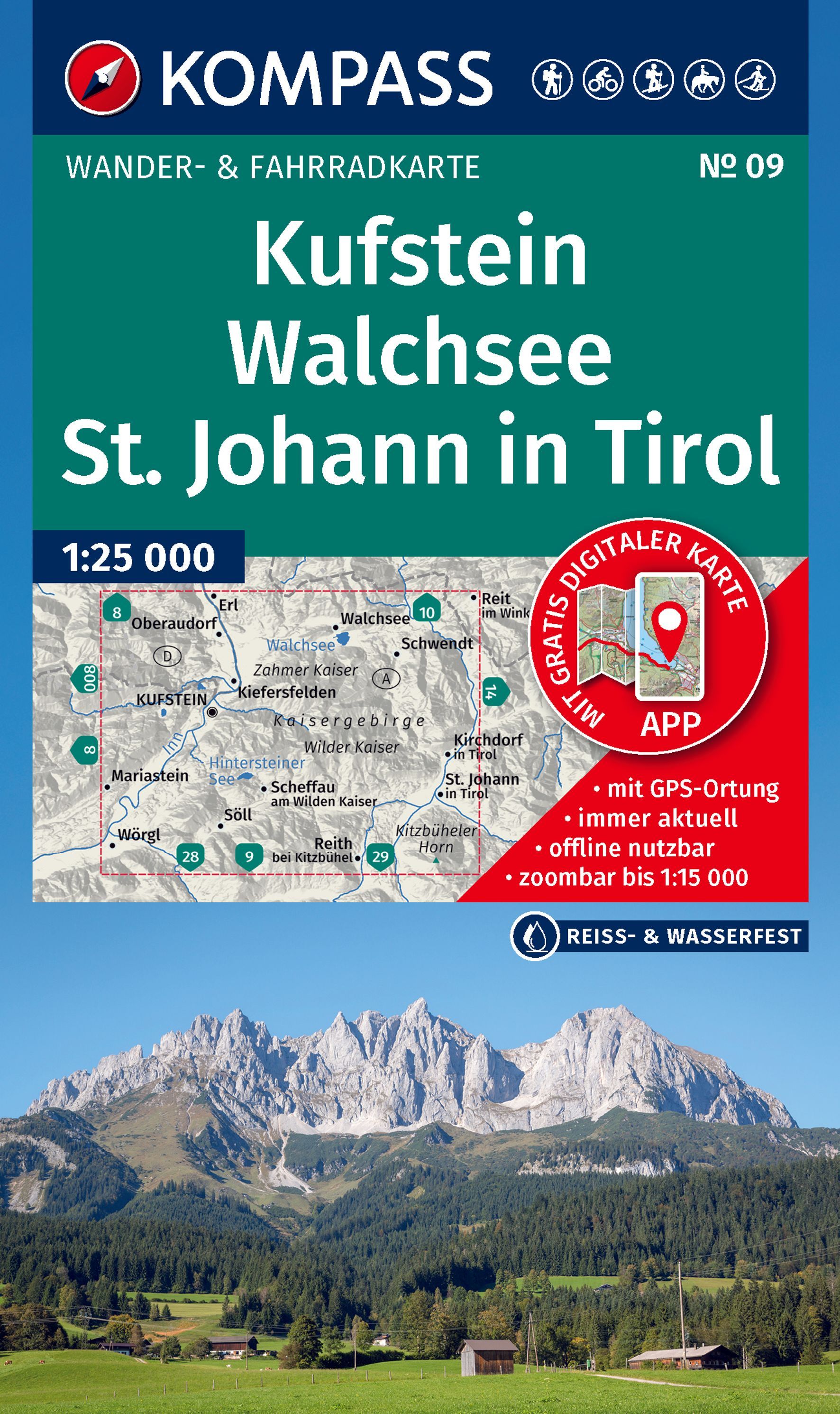 Kompass, Wanderkarte, Kufstein, Walchsee, St. Johann in Tirol