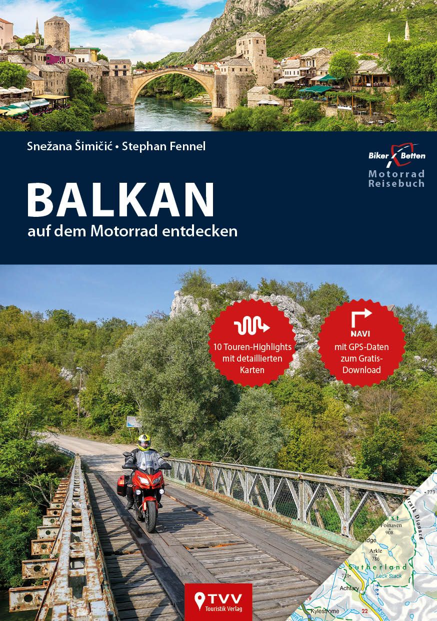 Motorrad Reiseführer Balkan Werbung, Uferpromenade, Plakat, Pfad, Stadt