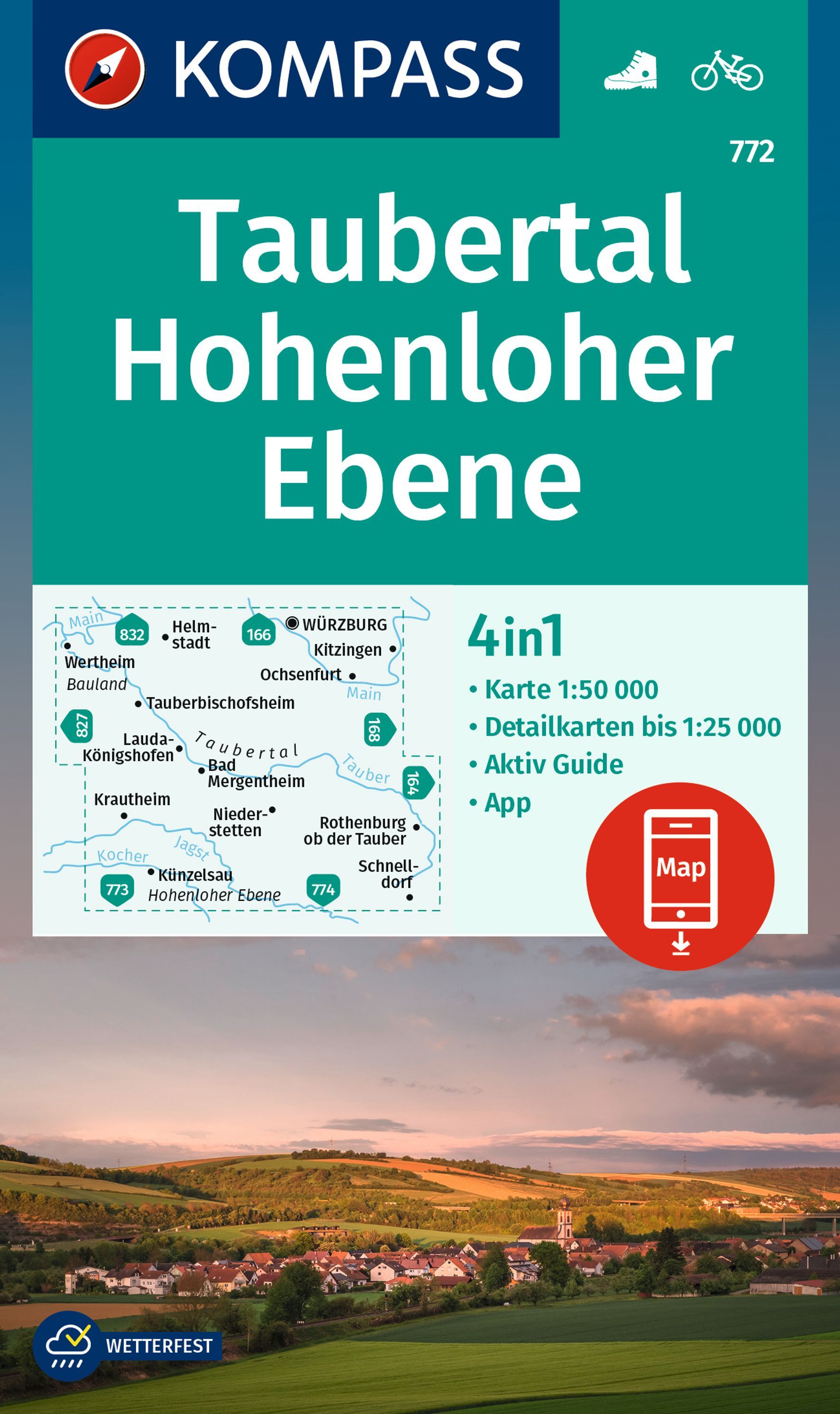 9783991218715 Cover Kompass Wanderkarte Taubertal, Hohenloher Ebene