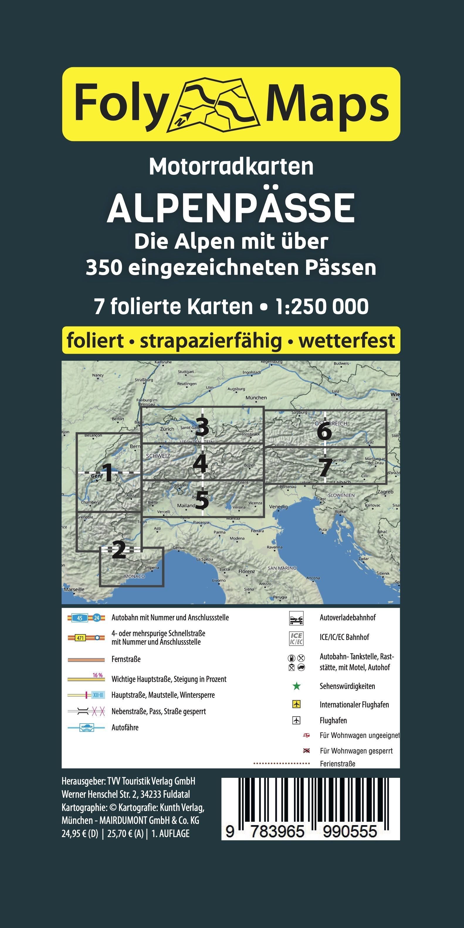 Karte, Motorradkarte, Alpenpässe, Deckblatt, Barcodes