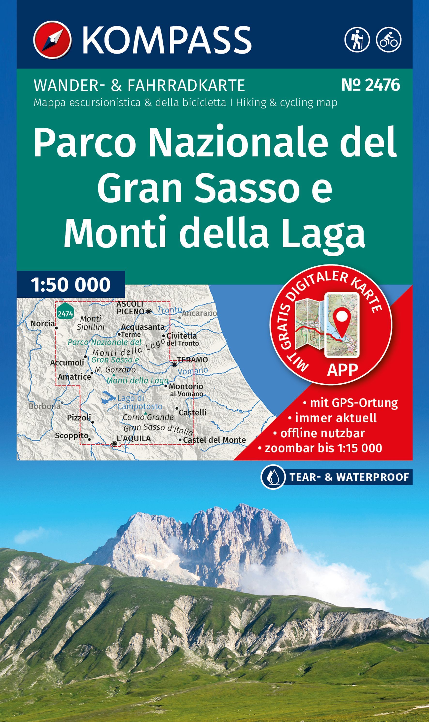 Wandermap, Parco Nazionale, Gran Sasso, Monti della Laga, 1:50 000