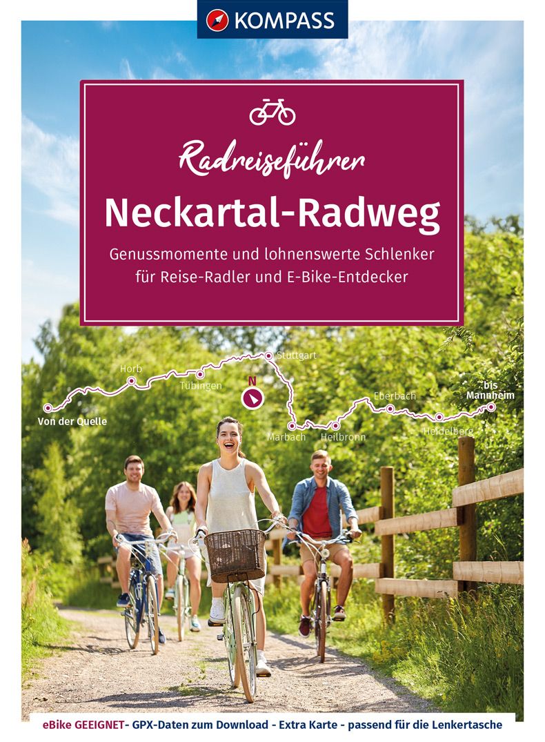 9783991213260 KOMPASS RadReiseFührer Neckartal-Radweg, Gruppe von Personen die Fahrrad fahren