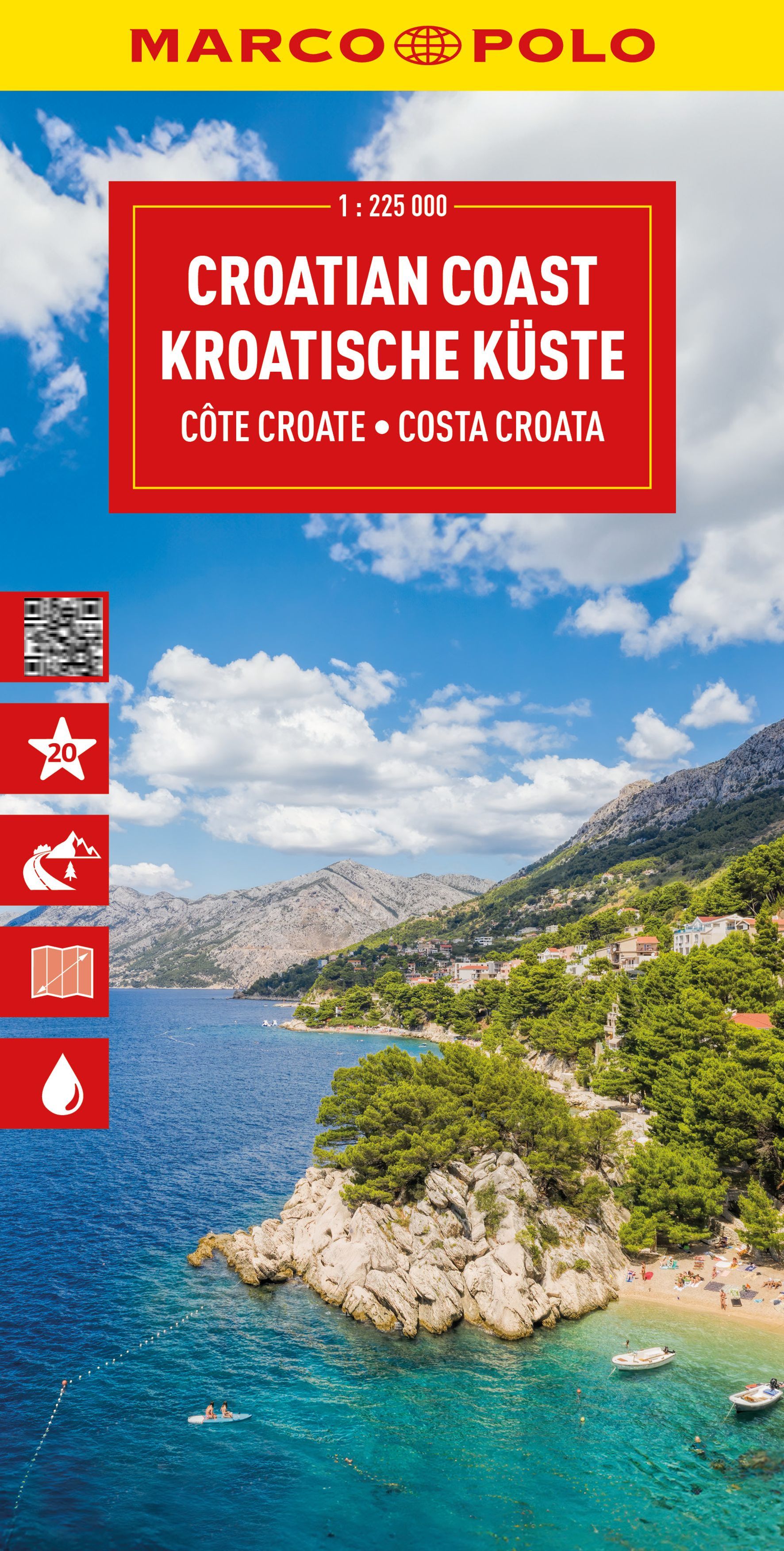 MARCO POLO Reisekarte Kroatische Küste 1:225.000 Cover MArco Polo Reisekarte Kroatische Küste. Küstenlanschaft mit blauem Meer und Wolken am Himmel