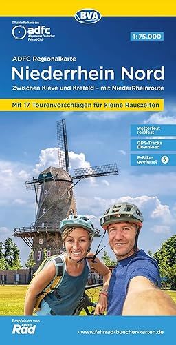 Karte, Regionalkarte, Niederrhein Nord, Windmühle, Fahrradkarte