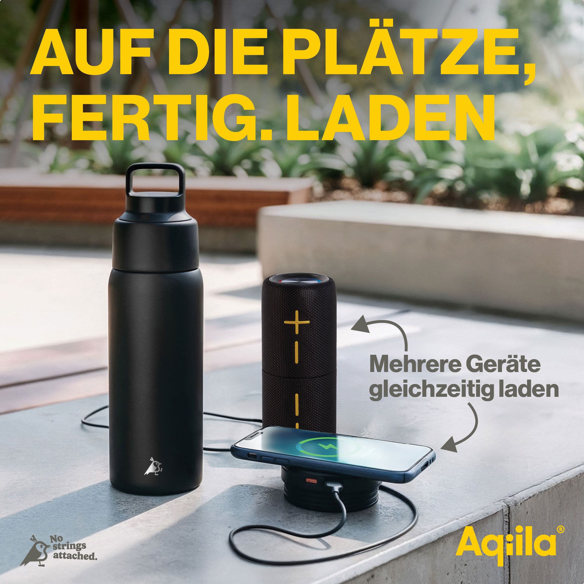 Wasserflasche, Reisebecher, Lade Dock, kabelloses Ladegerät, schwarze Flasche