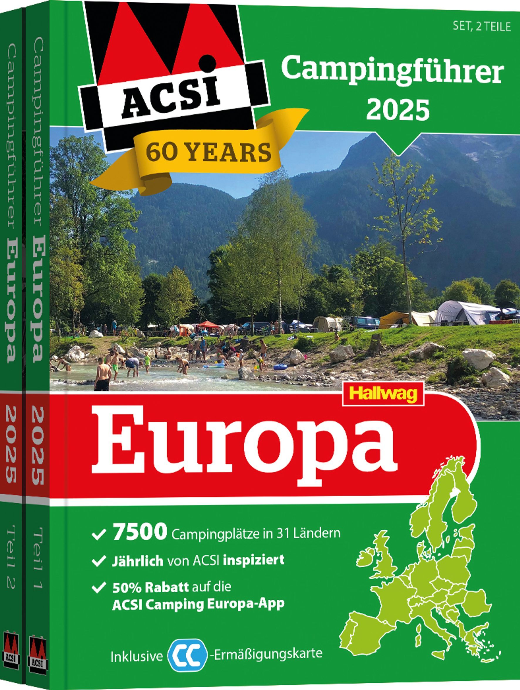 ACSI Campingführer Europa 2025 Cover ACSI Campingführer Europa 2025. Campingplatz am Fluss