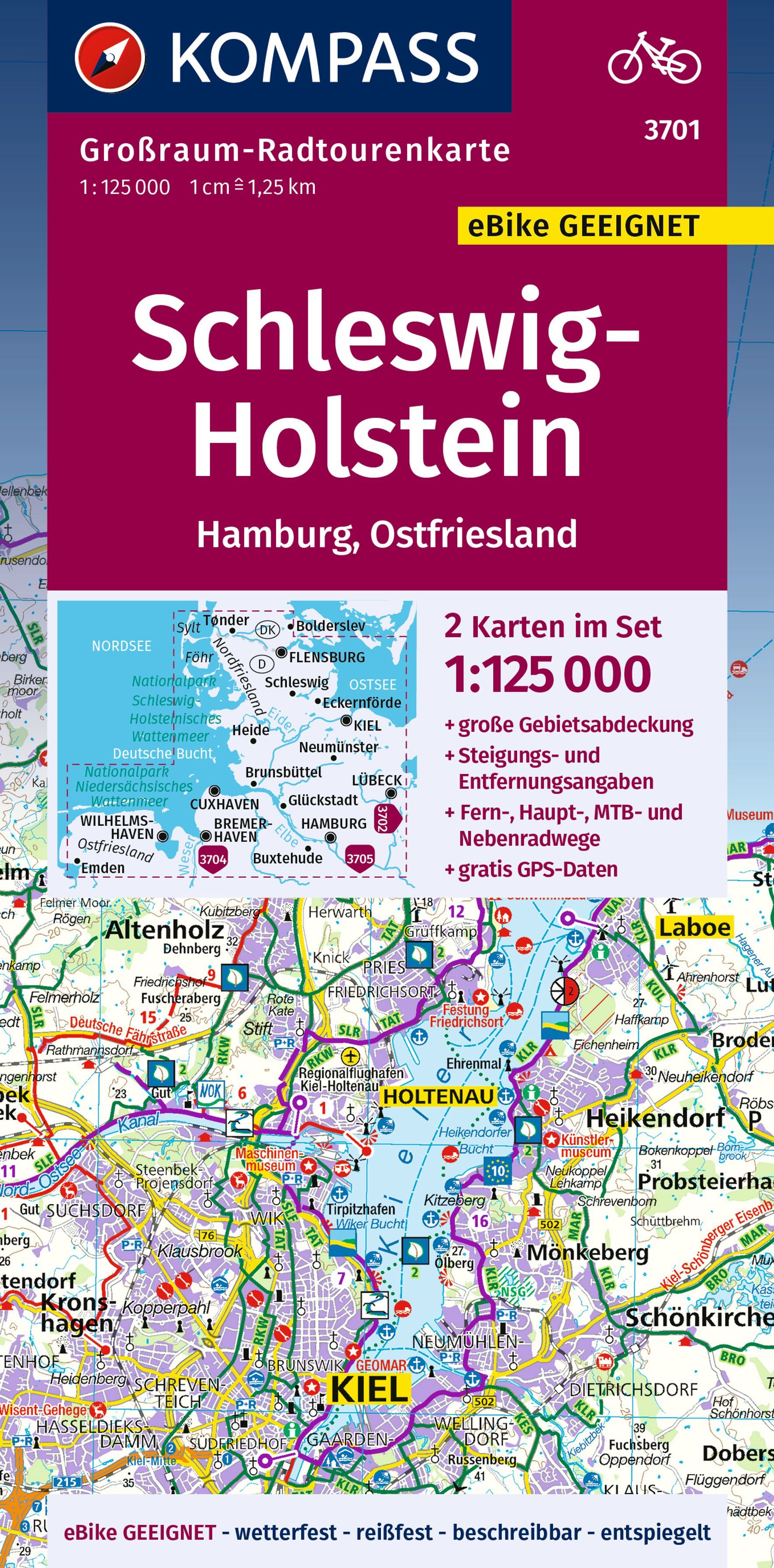 KOMPASS Großraum-Radtourenkarte Schleswig-Holstein Werbung, Plakat, Diagramm, Handlung, Landkarte