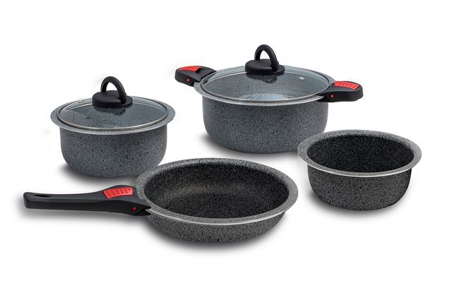 BEAVER BRAND Kochgeschirr Set Artepetra 9-tlg. Kochgeschirr, Kochpfanne, Rauchrohr, Topf