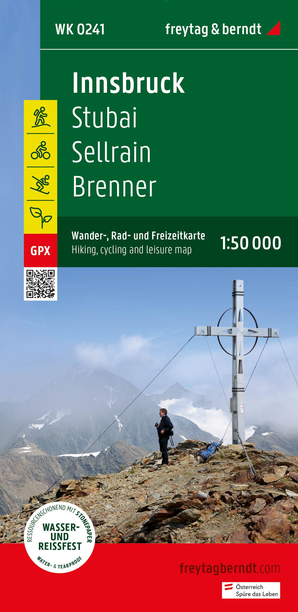 9783707920529 Innsbruck, Wander-, Rad- und Freizeitkarte, Cover Berggipfel mit Wanderer und Kreuz
