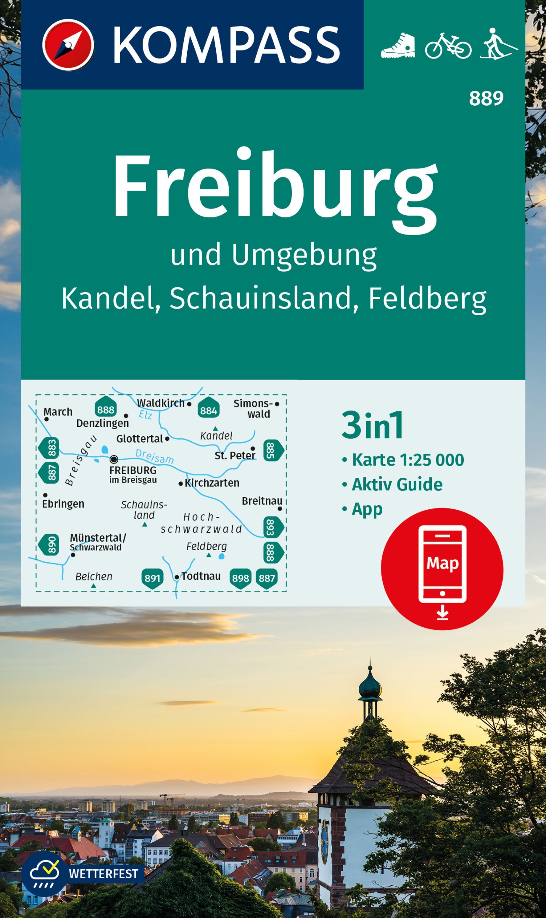 KOMPASS Wanderkarte 889 Freiburg und Umgebung Werbung, Plakat,