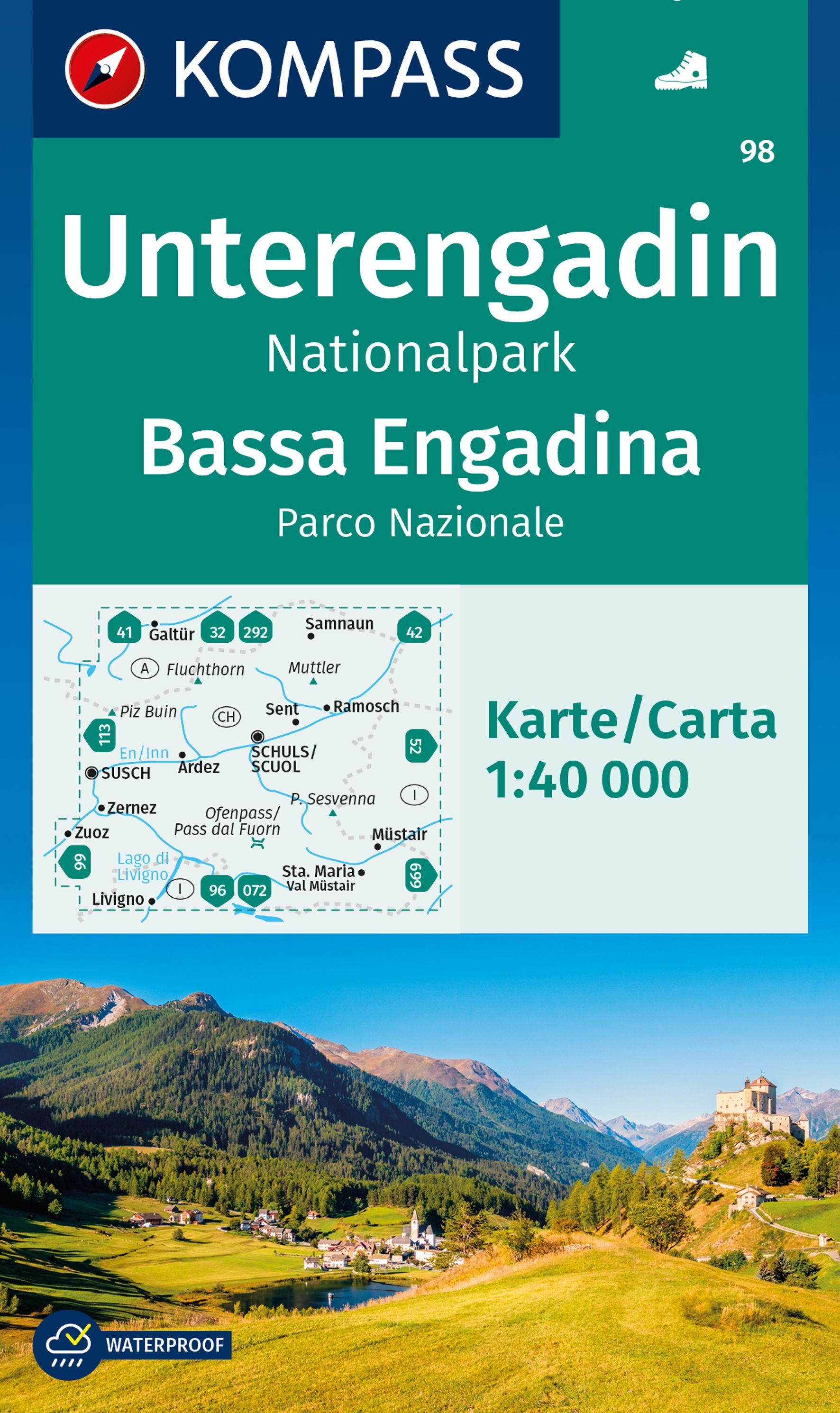 9783991218098 Cover Kompass Wanderkarte Unterengadin. Nationalpark Bassa Engadina