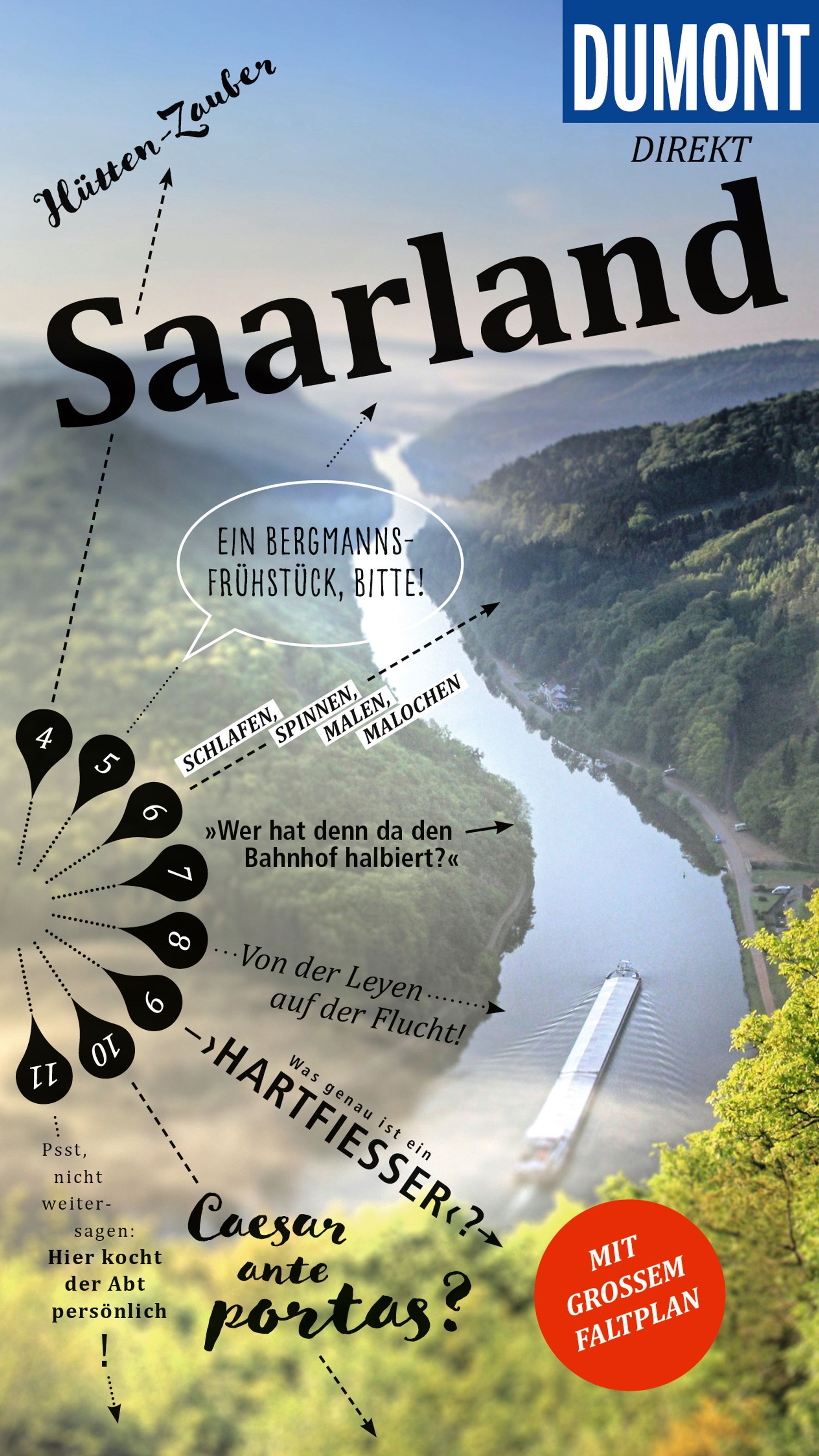 DuMont direkt Reiseführer Saarland Cover Dumont direkt Reiseführer Saarland. Fluss mit Boot und Bäume