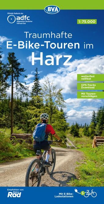 ADFC-Regionalkarte E-Bike-Touren im Harz Helme, Werbung, Person, Fahrrad, Schuh