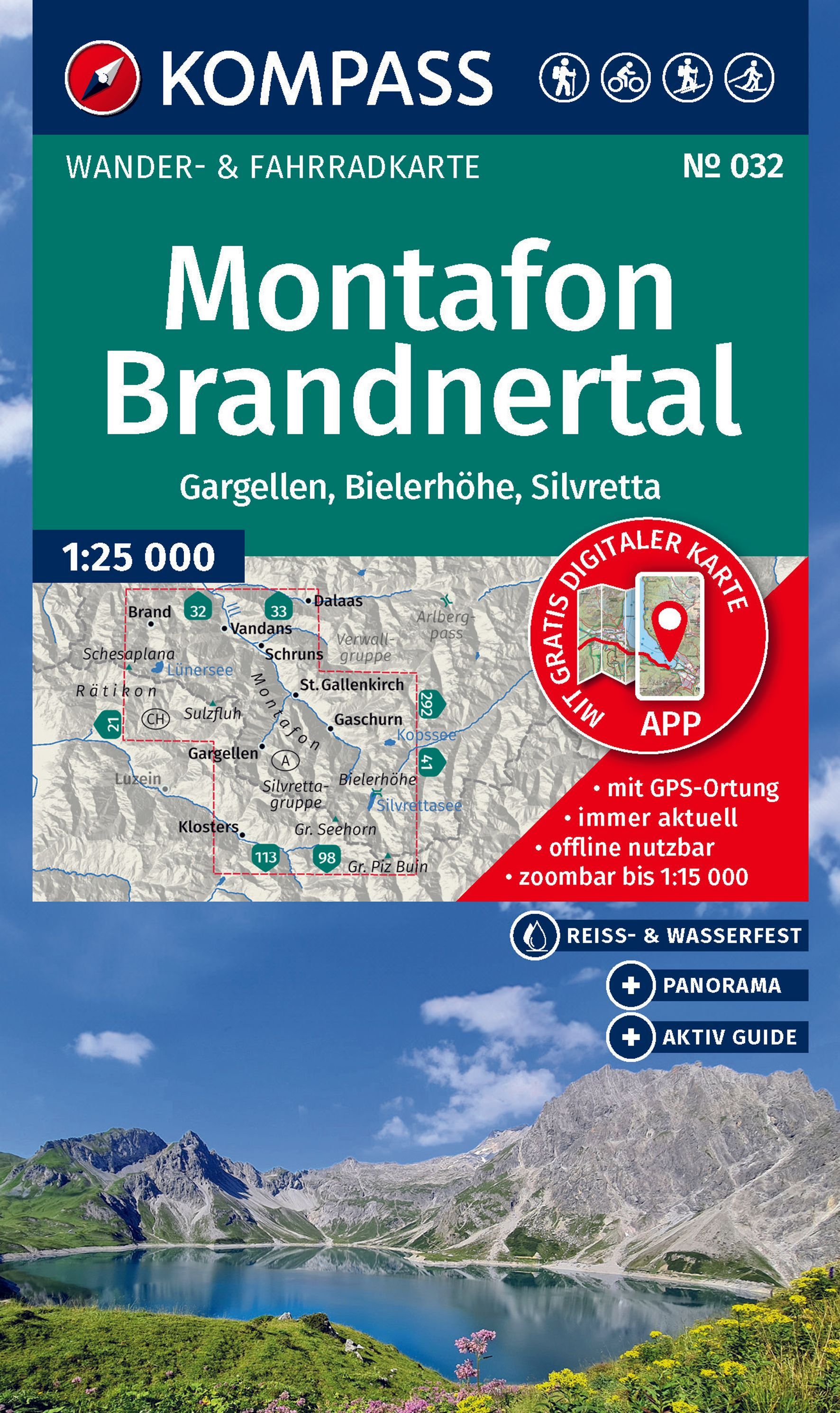 KOMPASS Wanderkarte 032 Montafon, Brandnertal Werbung, Plakat, Natur, Draußen, Gipfel