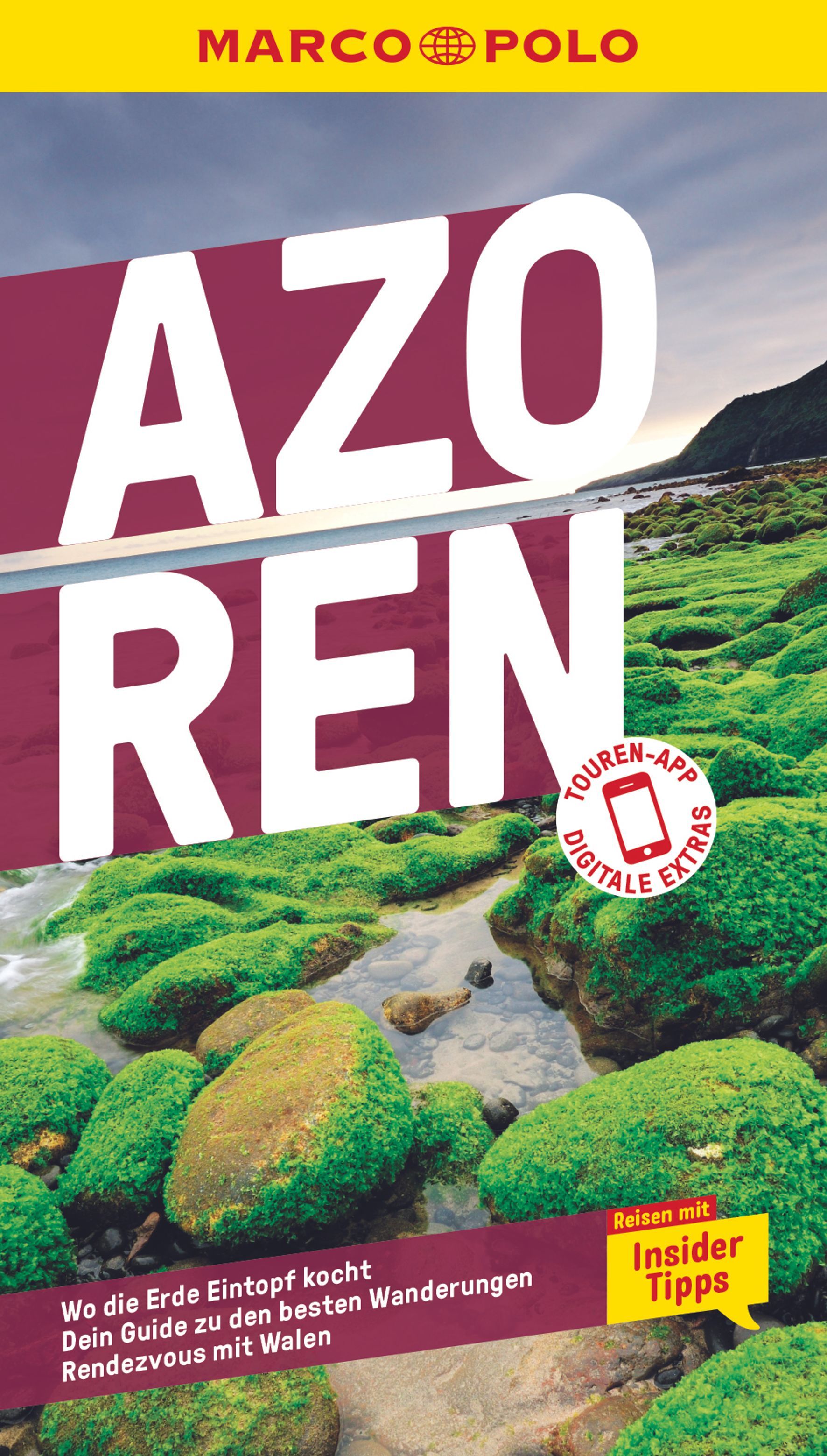 9783829718097 MARCO POLO Reiseführer Azoren, Cover Moosbedeckte Steine mit Wasser